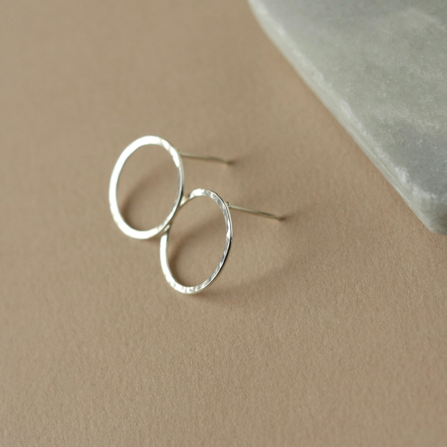 Big Sterling Silver Hammered Open Circle Studs