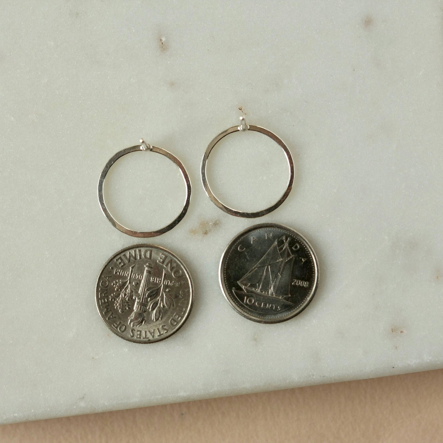 Big Sterling Silver Hammered Open Circle Studs