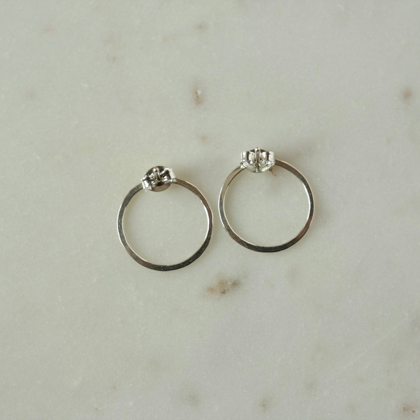 Big Sterling Silver Hammered Open Circle Studs