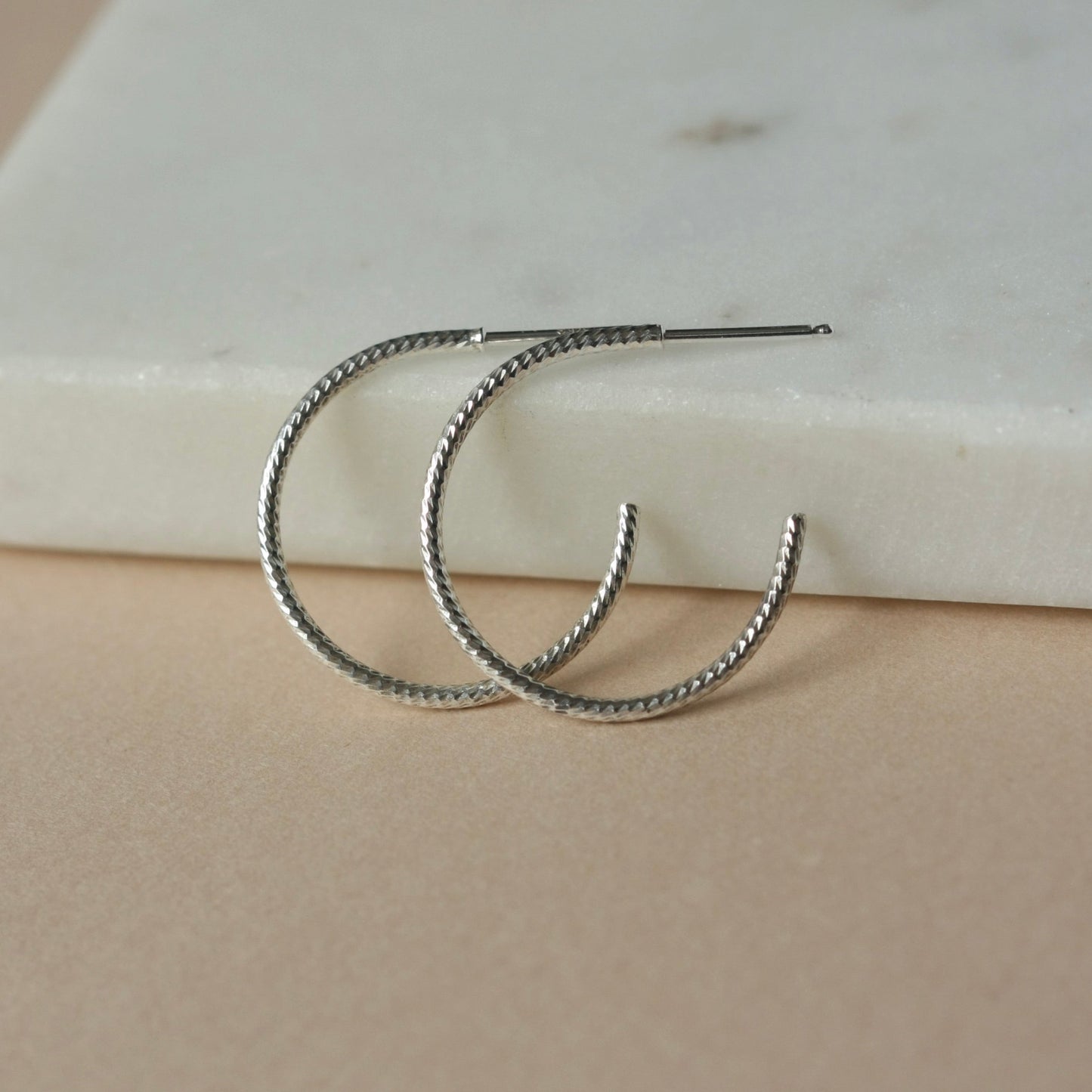 Thin Sparkly Sterling Silver Hoop Earrings