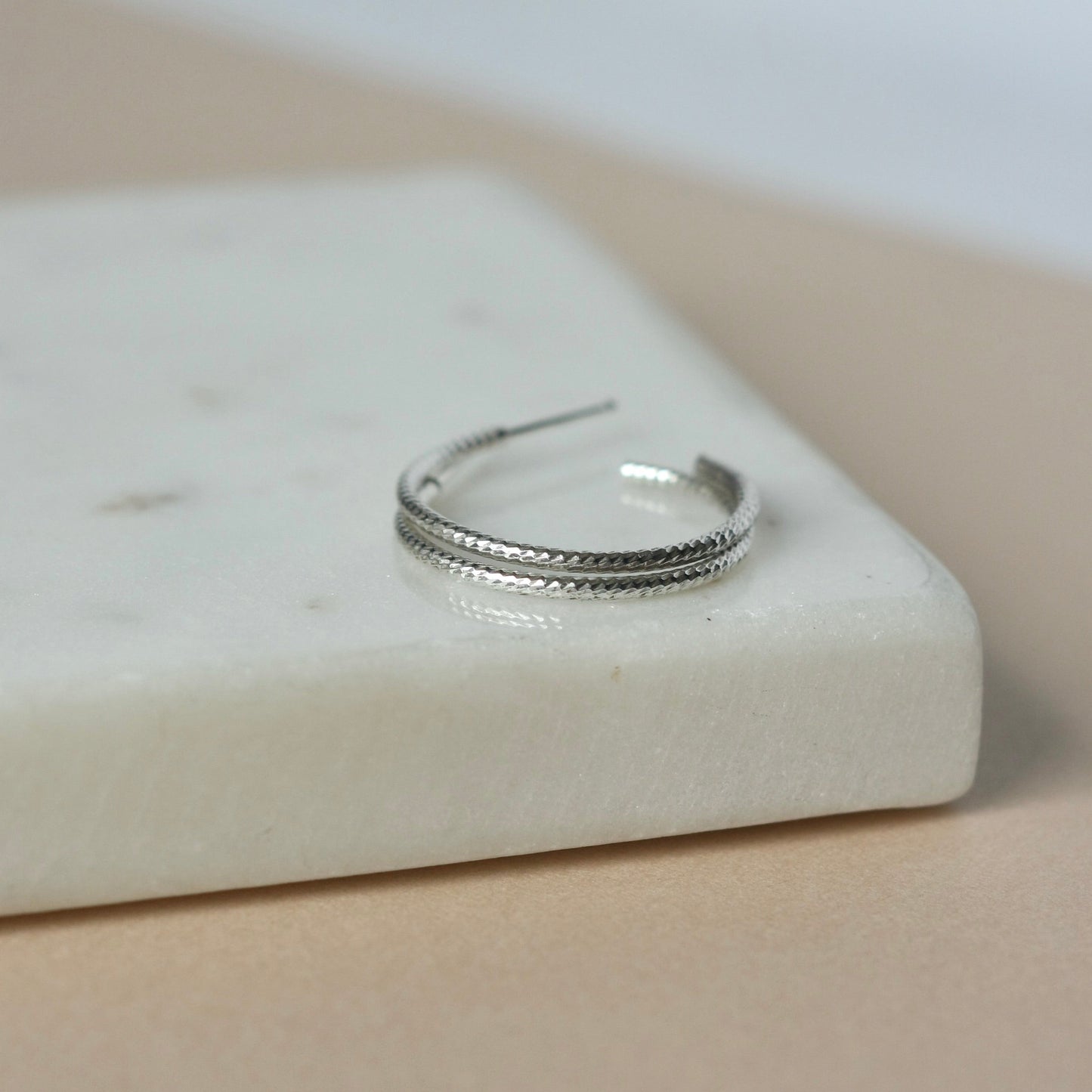 Thin Sparkly Sterling Silver Hoop Earrings