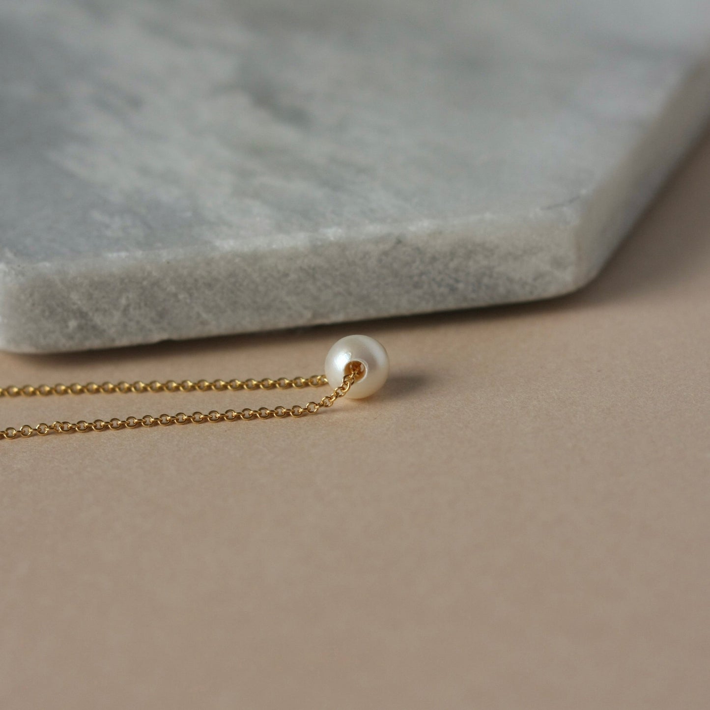 Cream Pearl Gold Solitaire Necklace