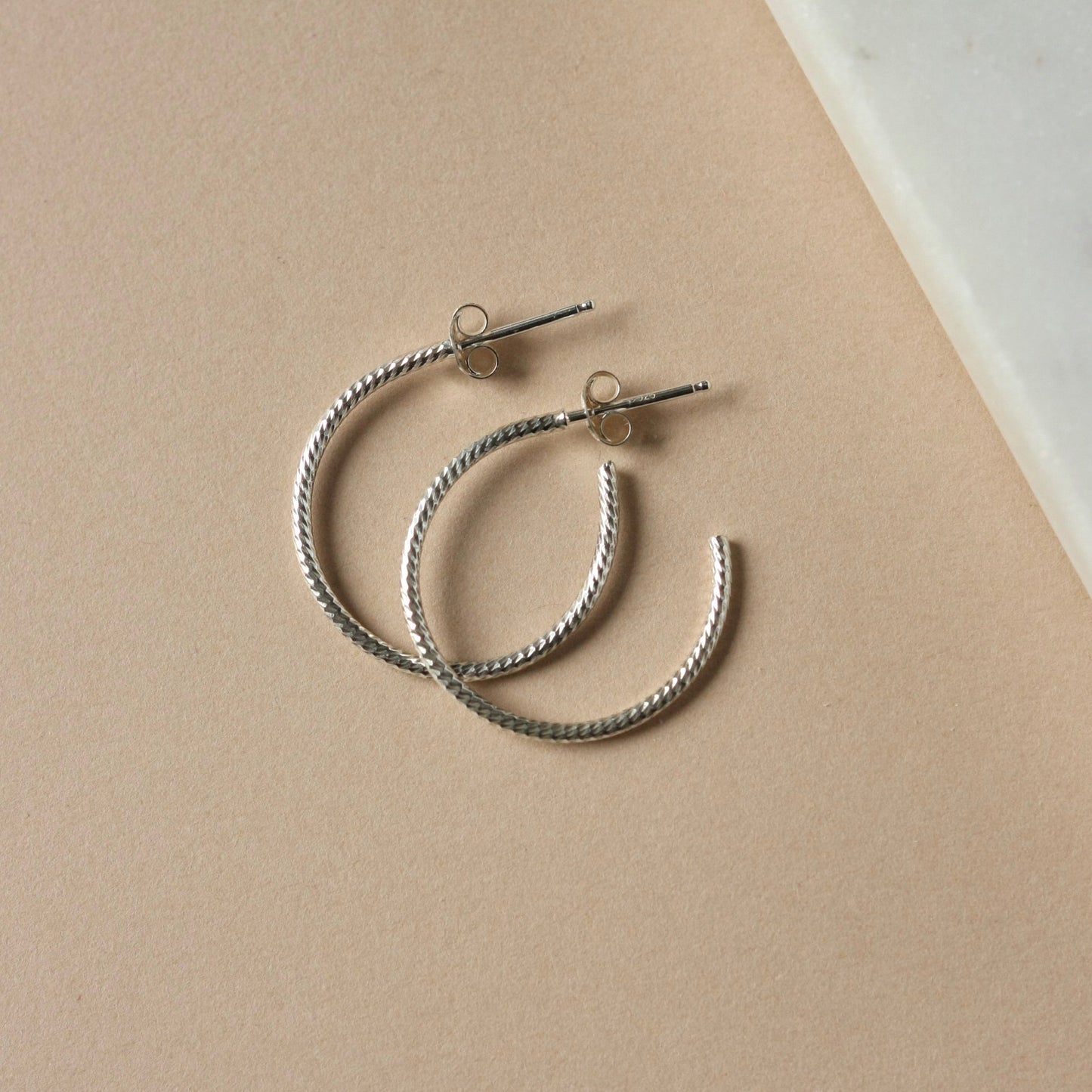 Thin Sparkly Sterling Silver Hoop Earrings