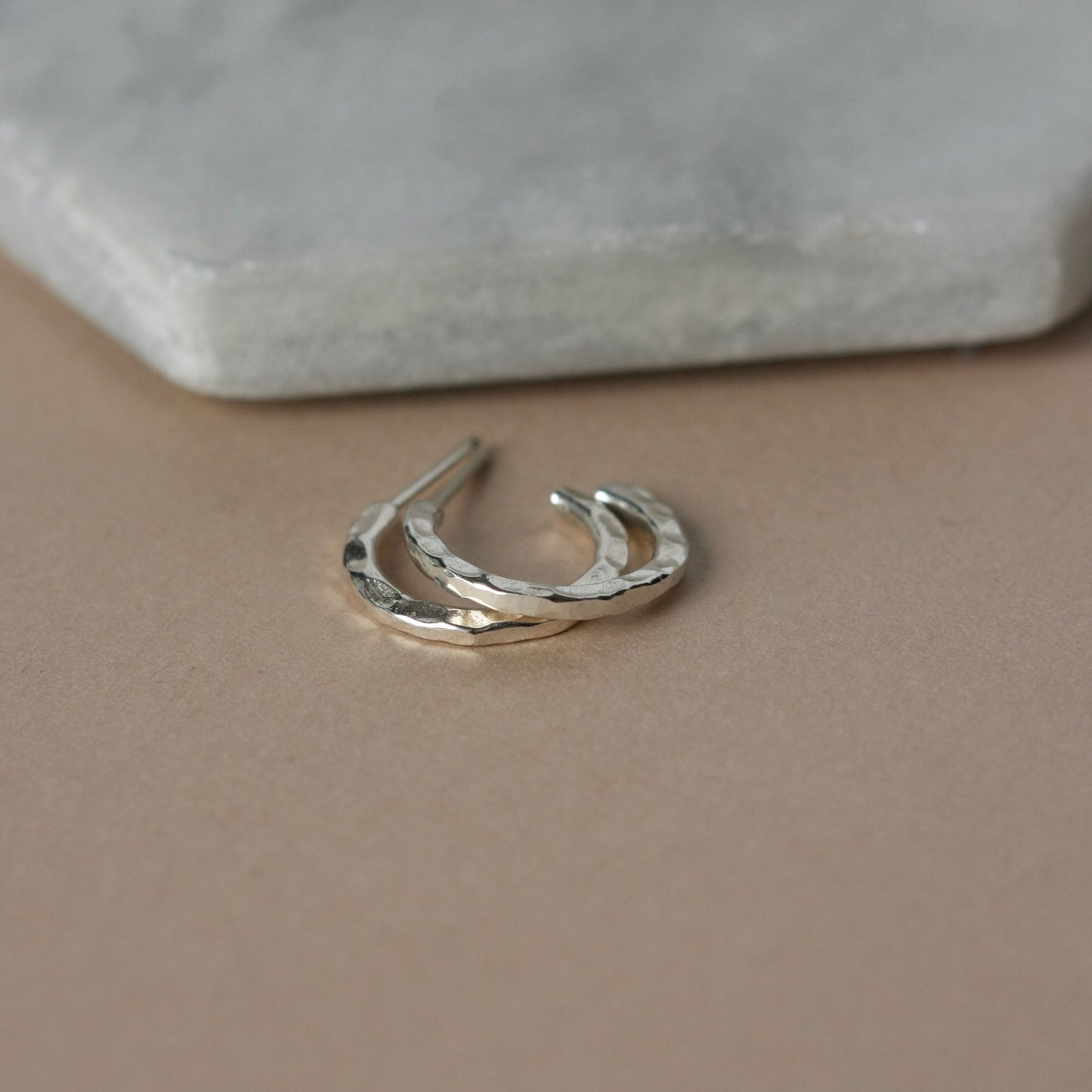 Hammered Thin Sterling Silver Hoop Earrings