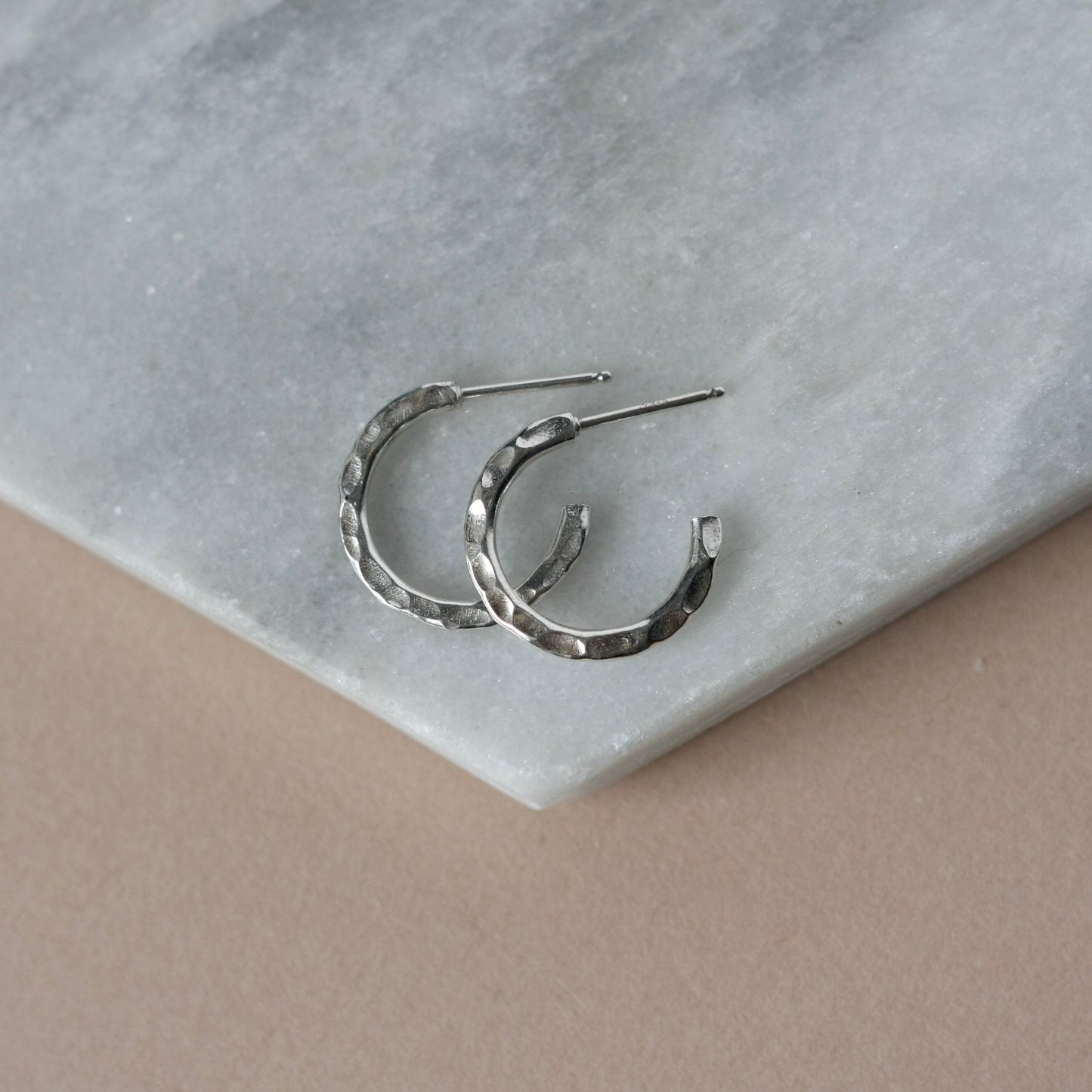 Hammered Thin Sterling Silver Hoop Earrings