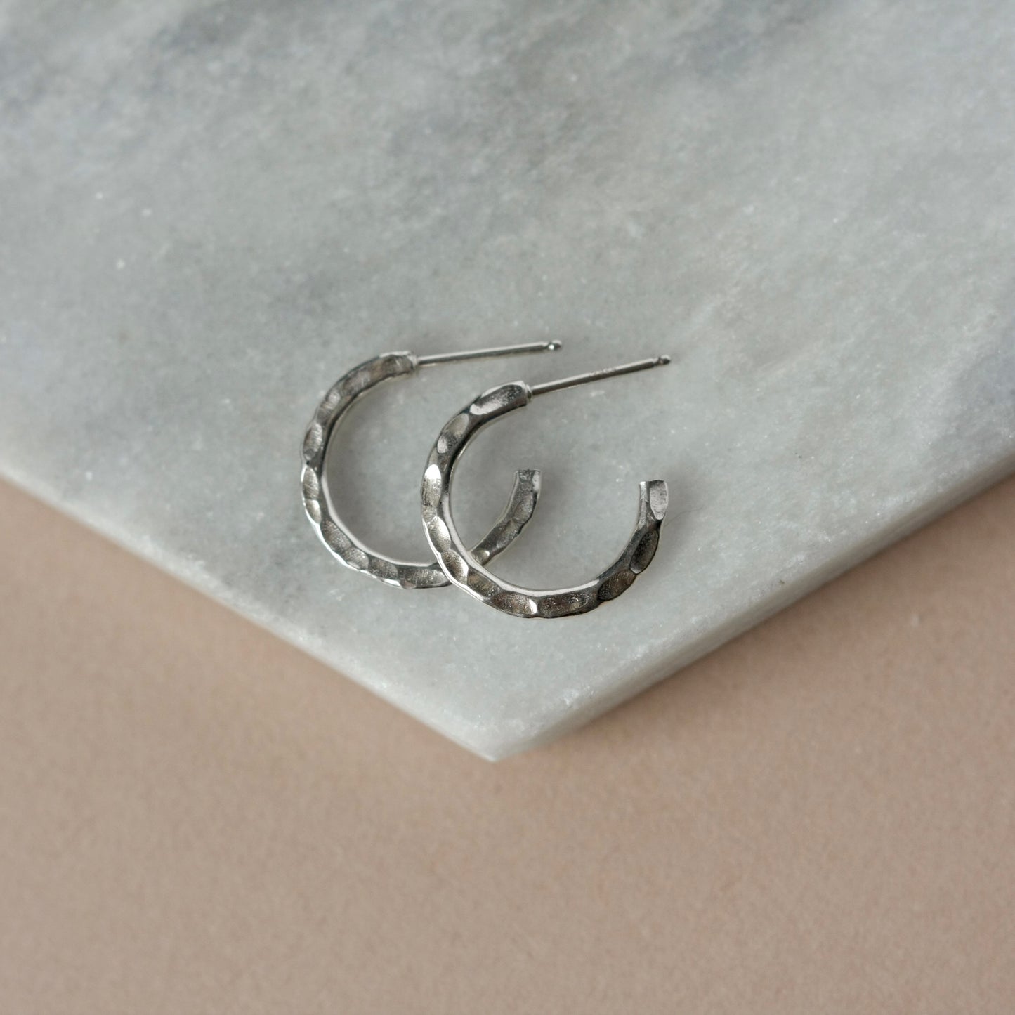 Hammered Thin Sterling Silver Hoop Earrings