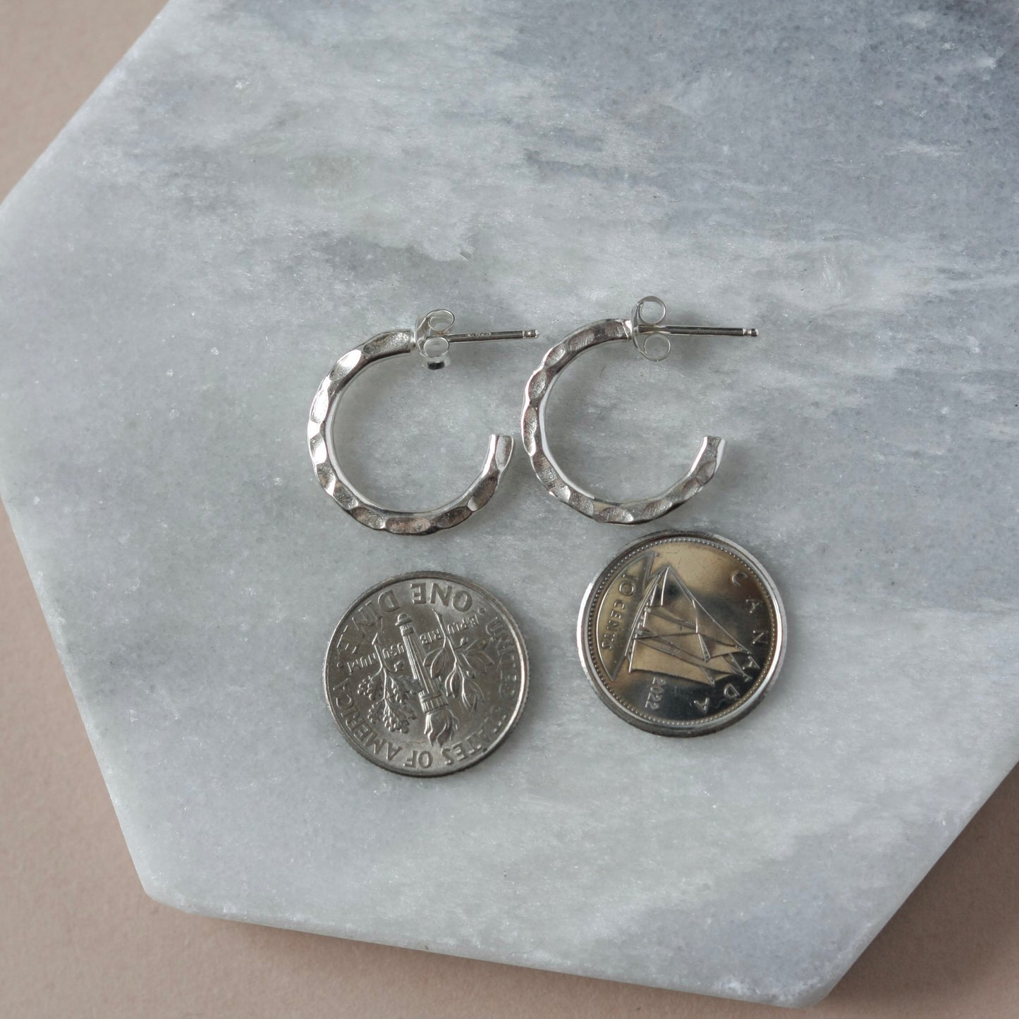 Hammered Thin Sterling Silver Hoop Earrings