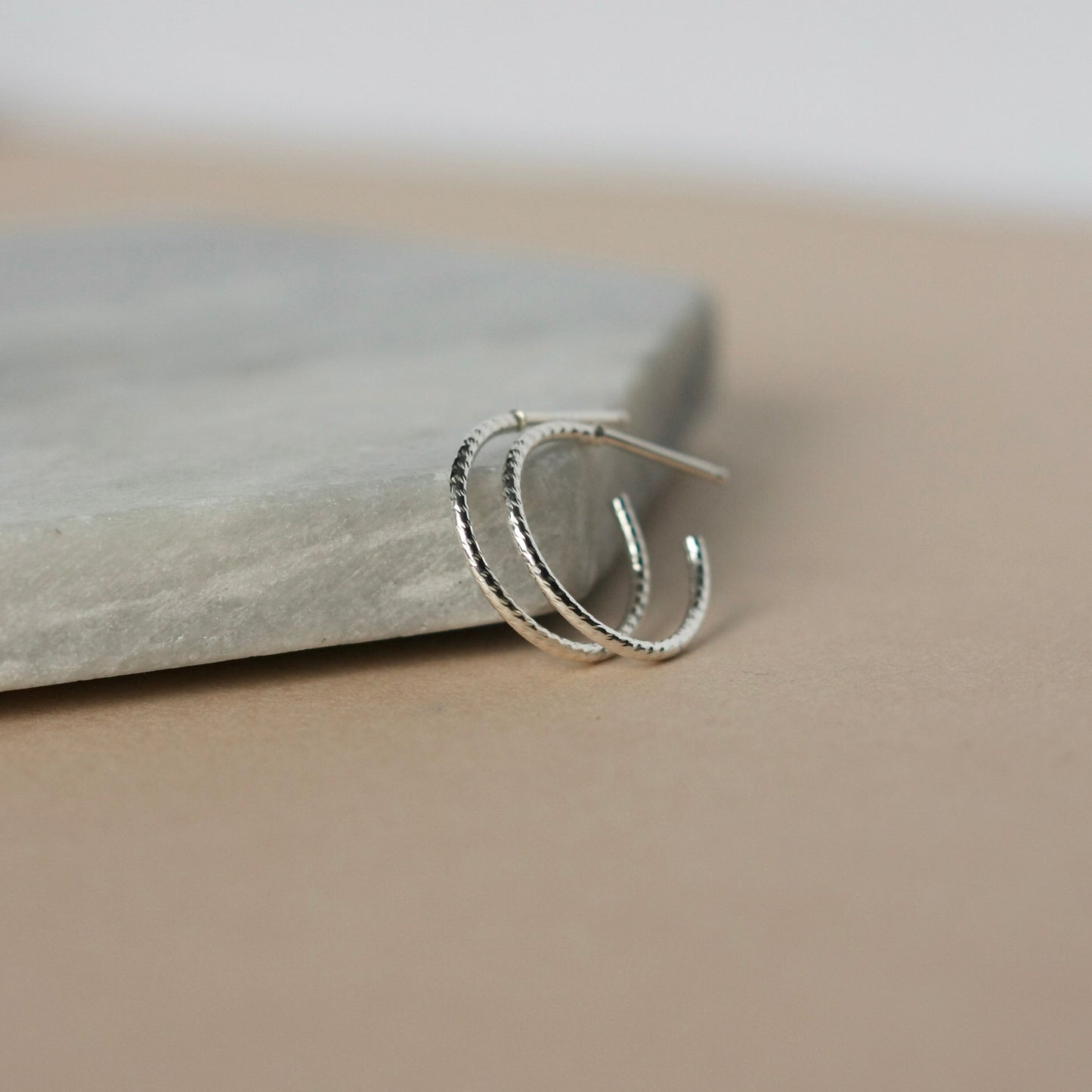 Dainty Thin Diamond Cut Sterling Silver Hoops