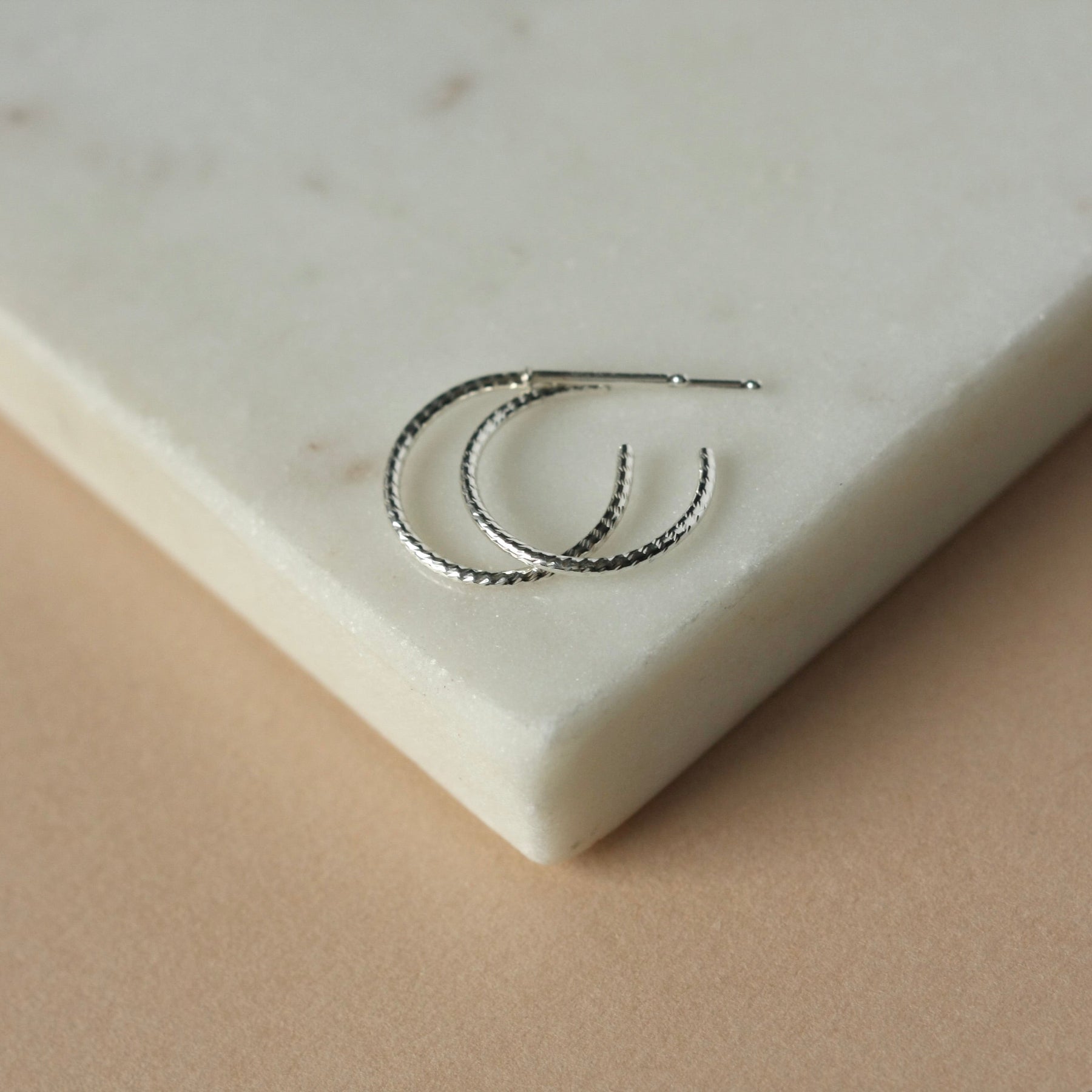 Dainty Thin Diamond Cut Sterling Silver Hoops