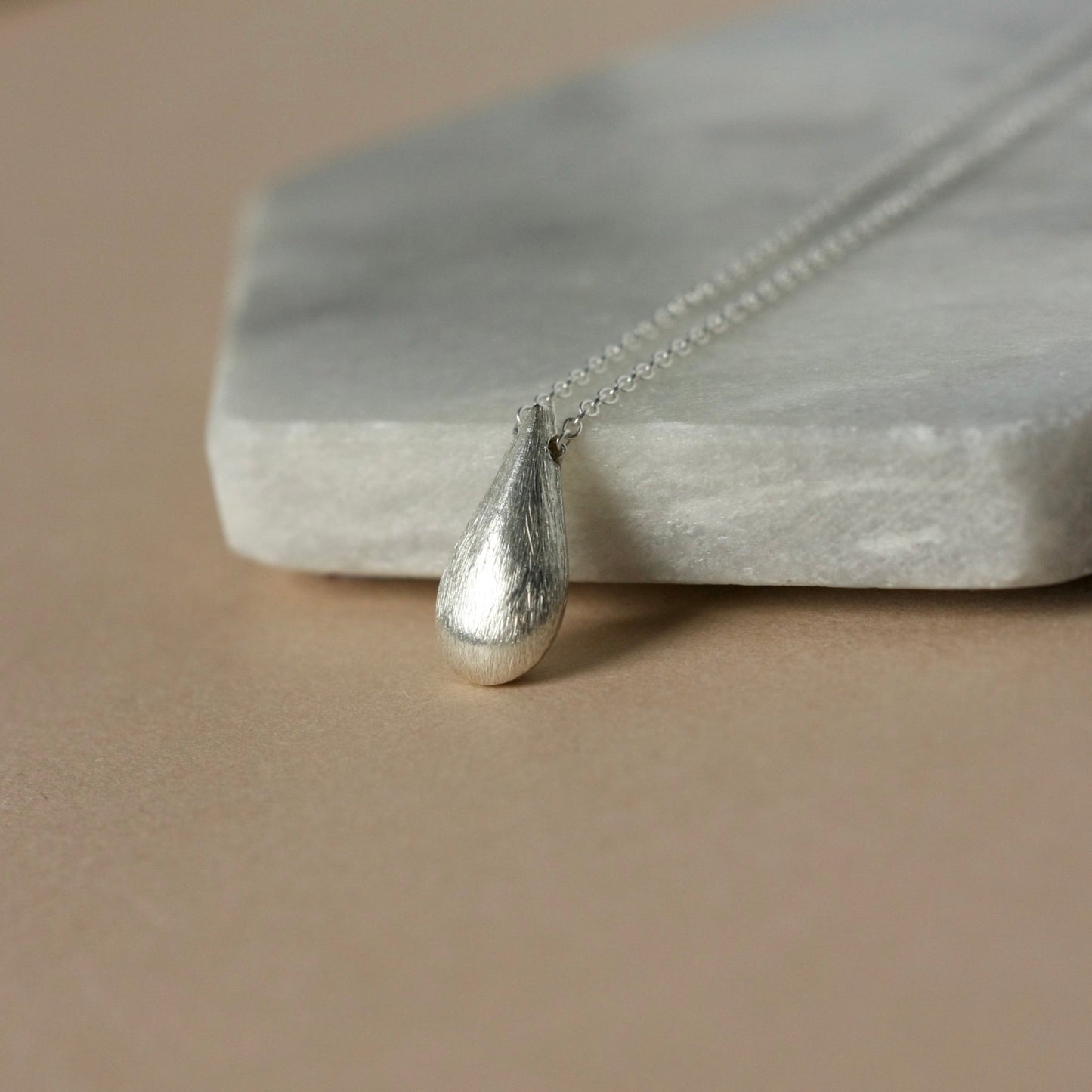 Brushed Sterling Silver Teardrop Necklace