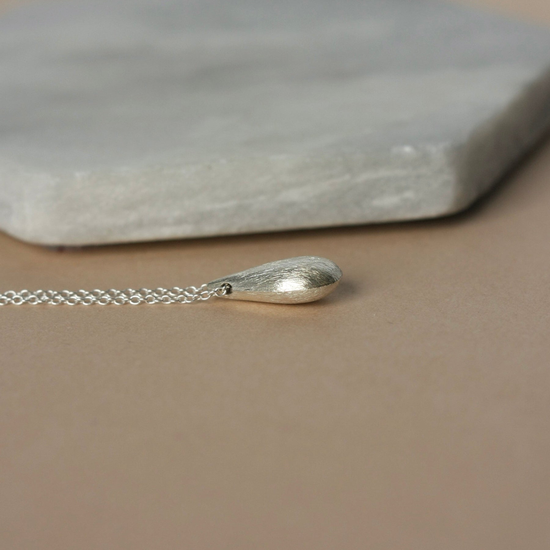 Brushed Sterling Silver Teardrop Necklace