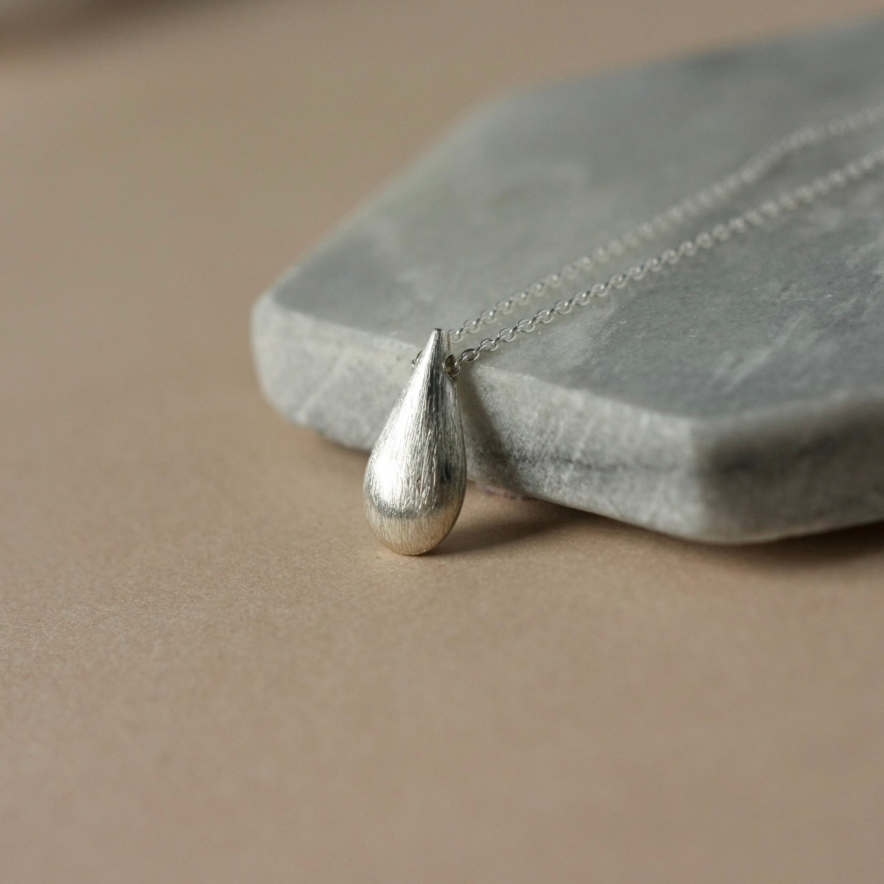 Brushed Sterling Silver Teardrop Necklace