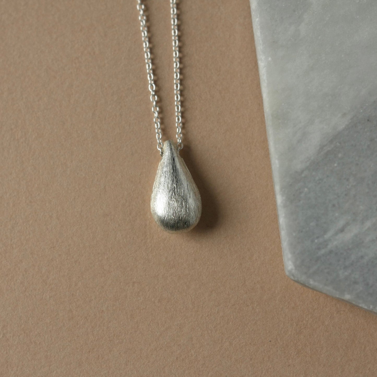 Brushed Sterling Silver Teardrop Necklace