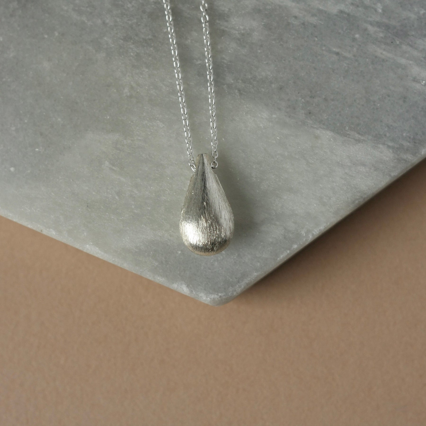 Brushed Sterling Silver Teardrop Necklace