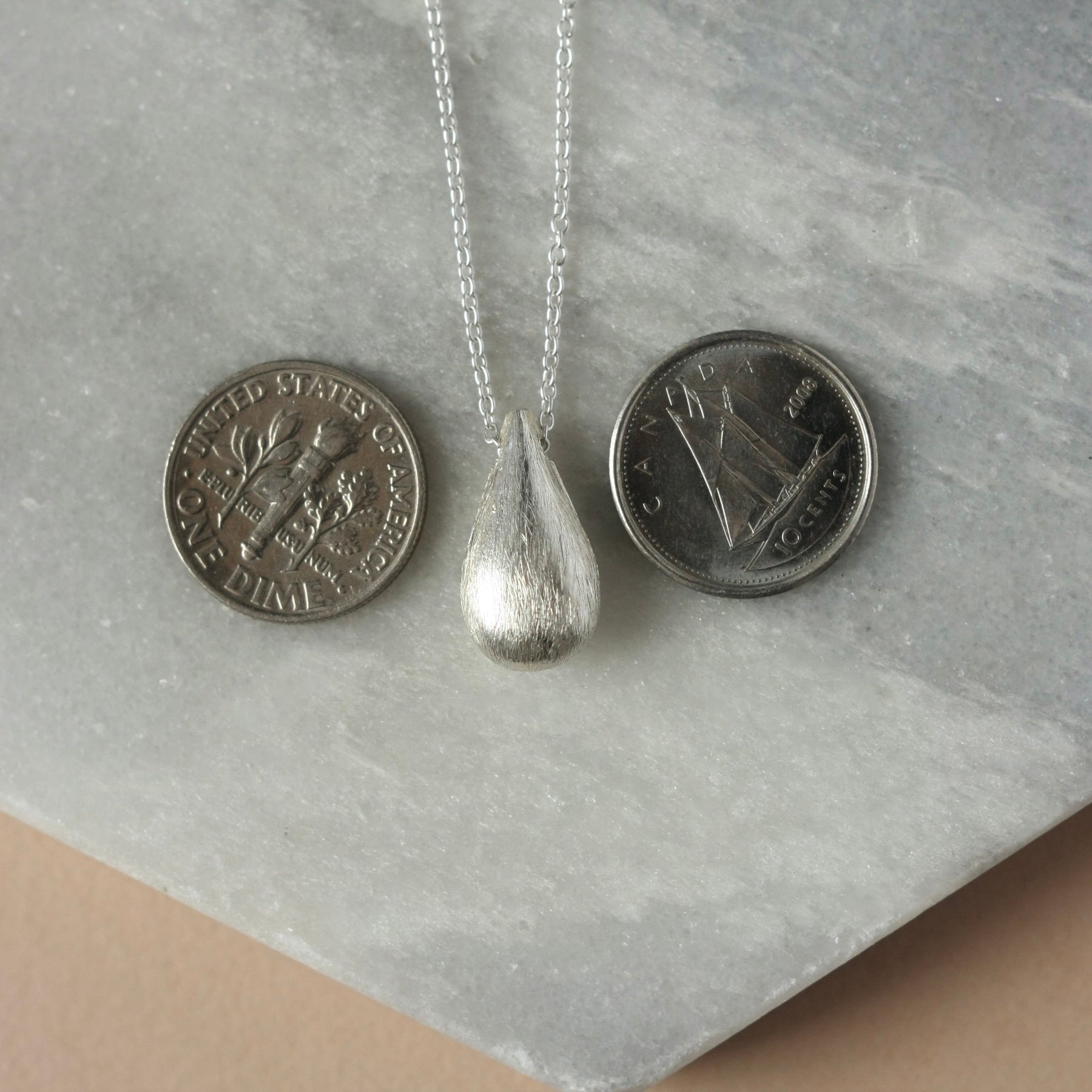 Brushed Sterling Silver Teardrop Necklace