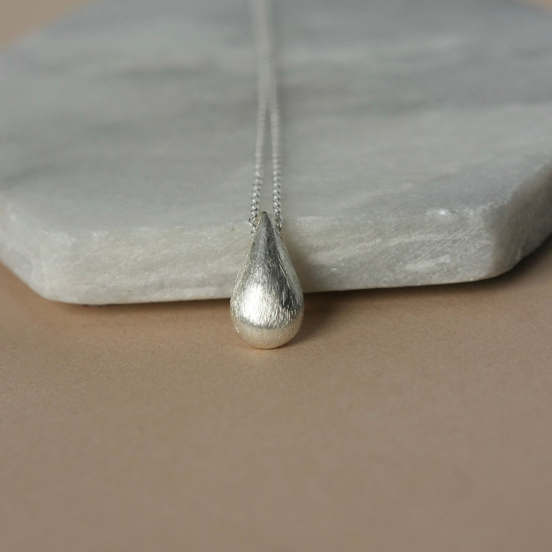 Brushed Sterling Silver Teardrop Necklace