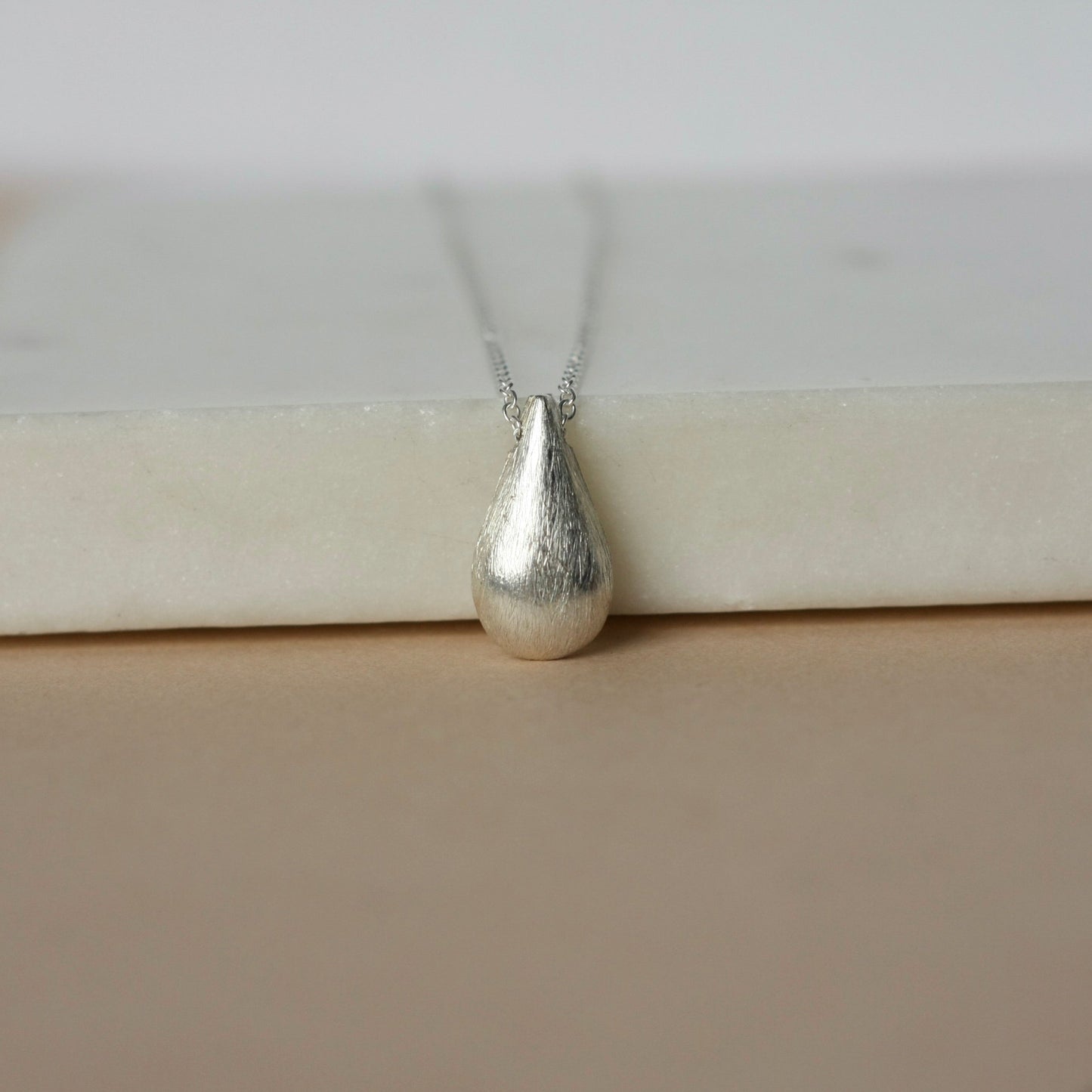 Brushed Sterling Silver Teardrop Necklace