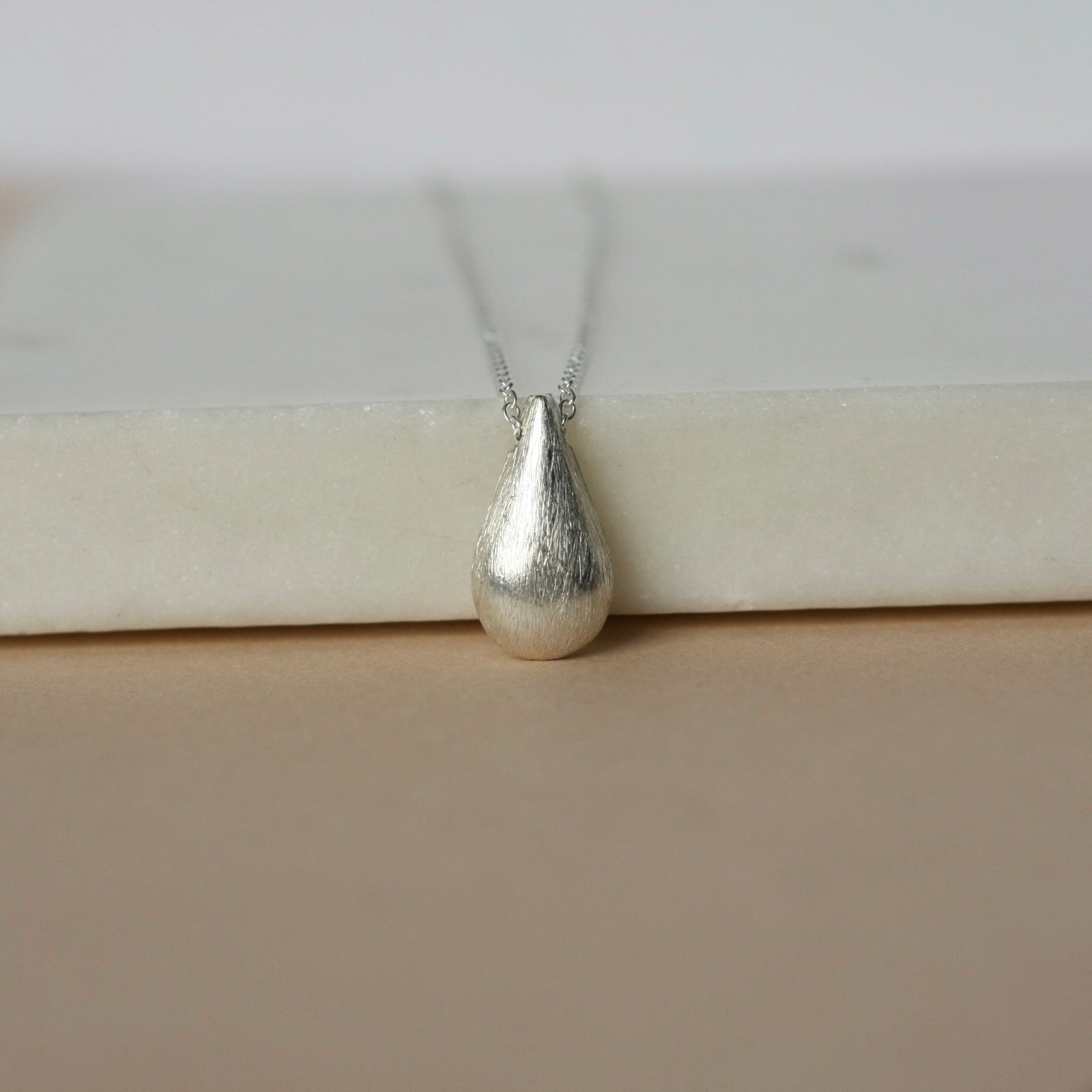 Brushed Sterling Silver Teardrop Necklace