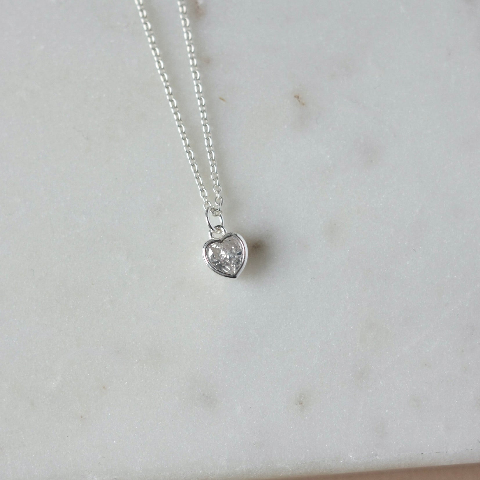 Dainty Sparkly Silver Heart Necklace