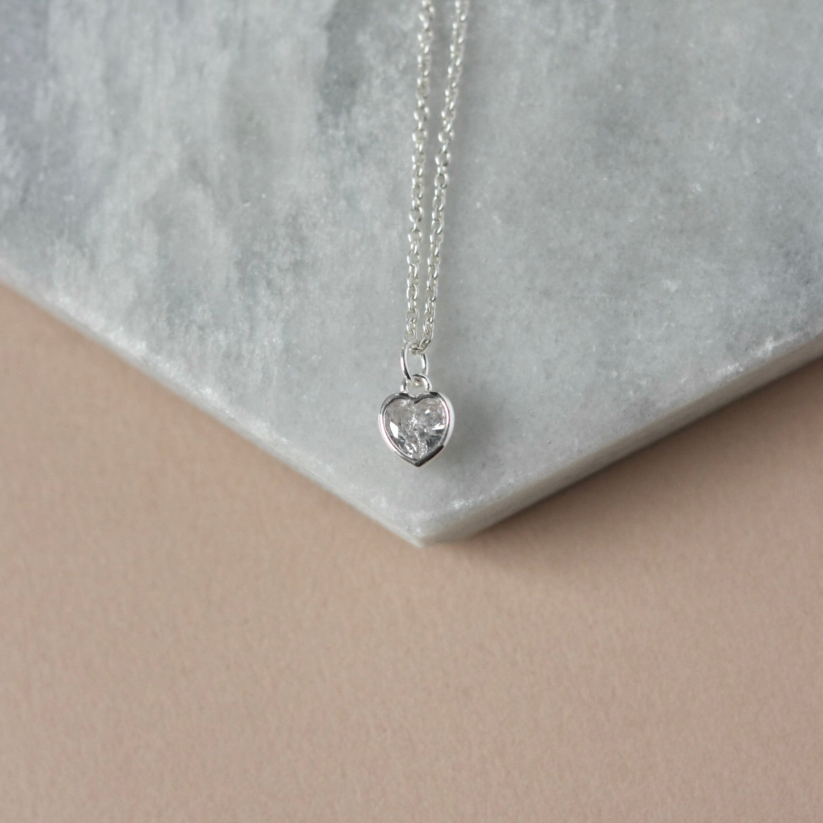 Dainty Sparkly Silver Heart Necklace