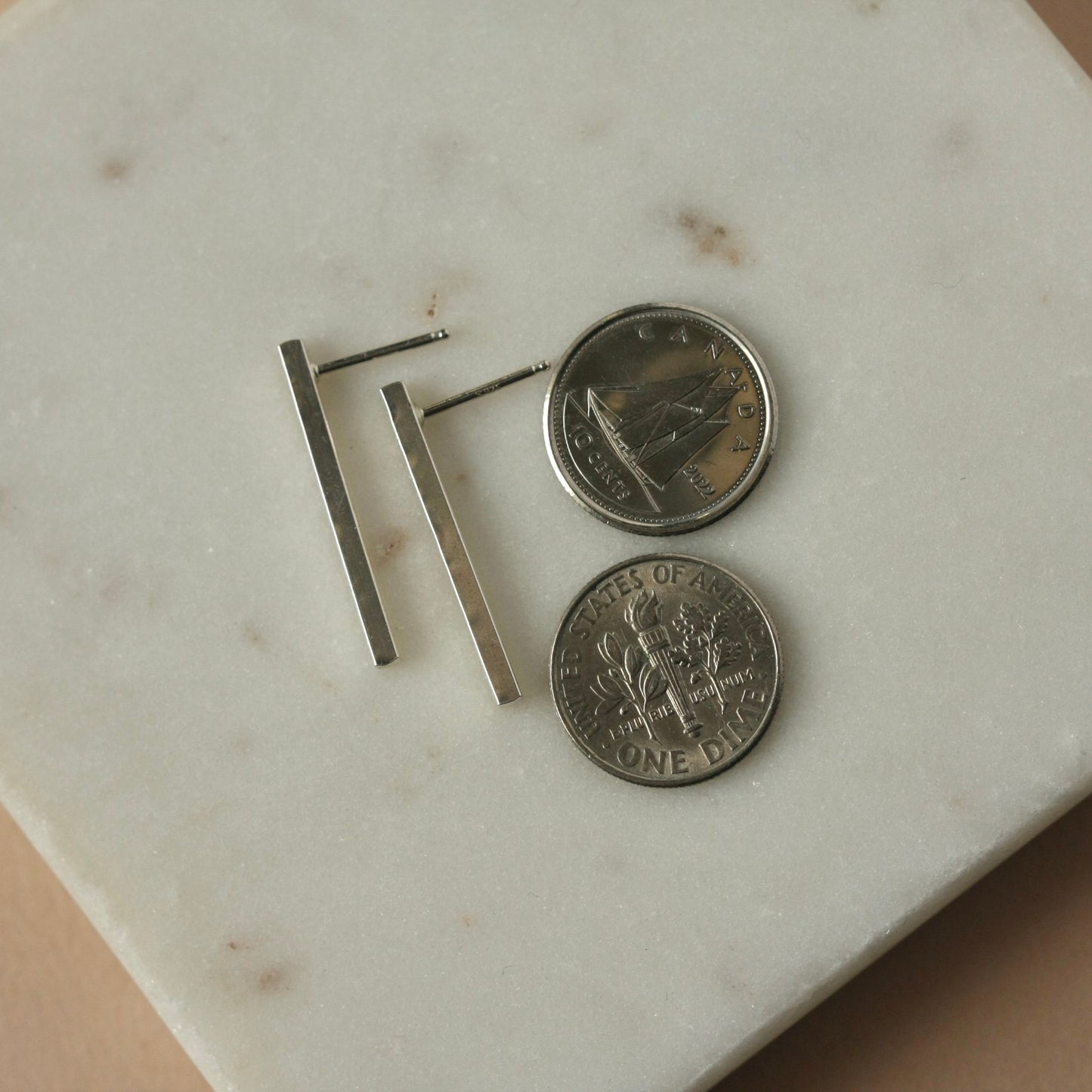 Long Hammered Sterling Silver Bar Studs