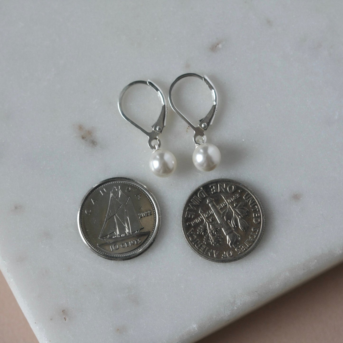 White Crystal Pearl Dangle Earrings