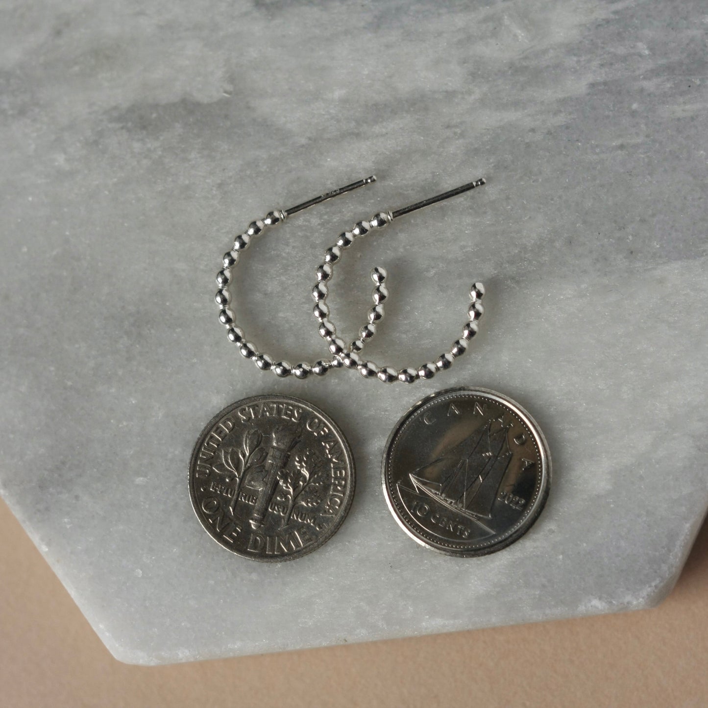 Sterling Silver Beaded Three Quarter Hoops