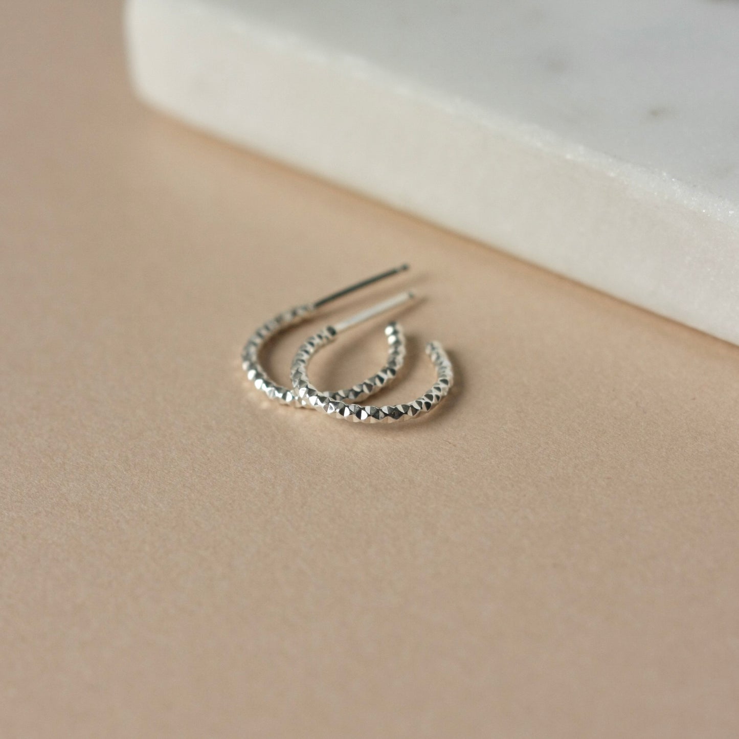 Small Sparkly 3/4 Silver Hoop Earrings