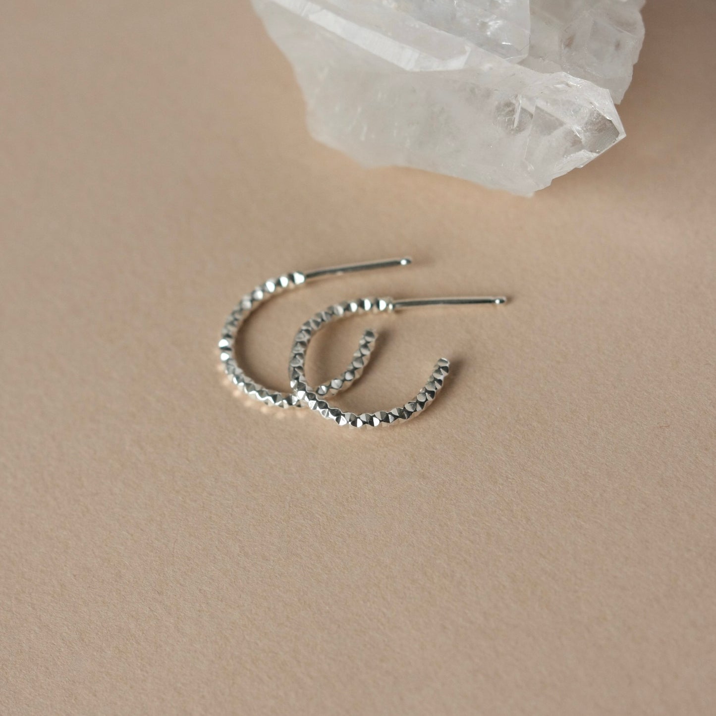 Small Sparkly 3/4 Silver Hoop Earrings