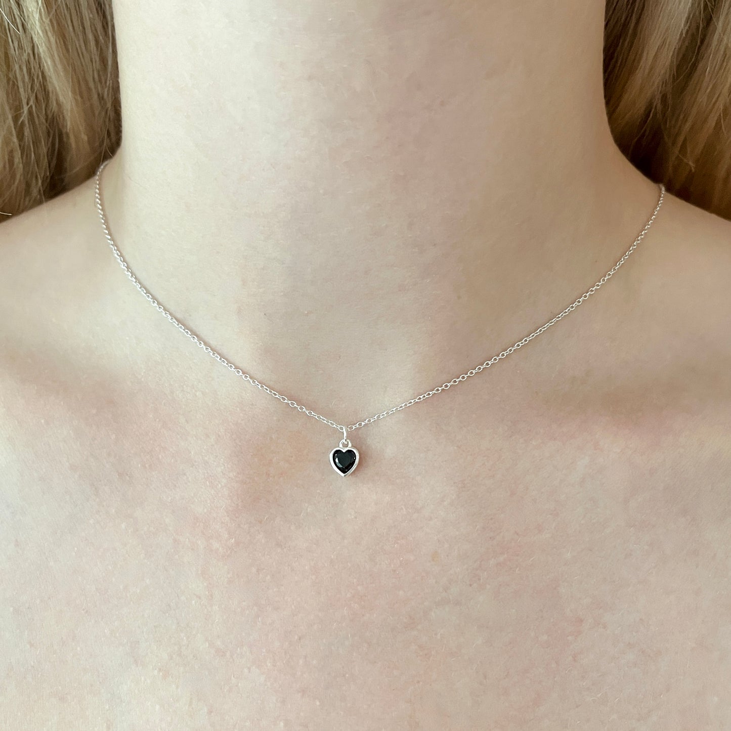 Small Black CZ Heart Charm Necklace