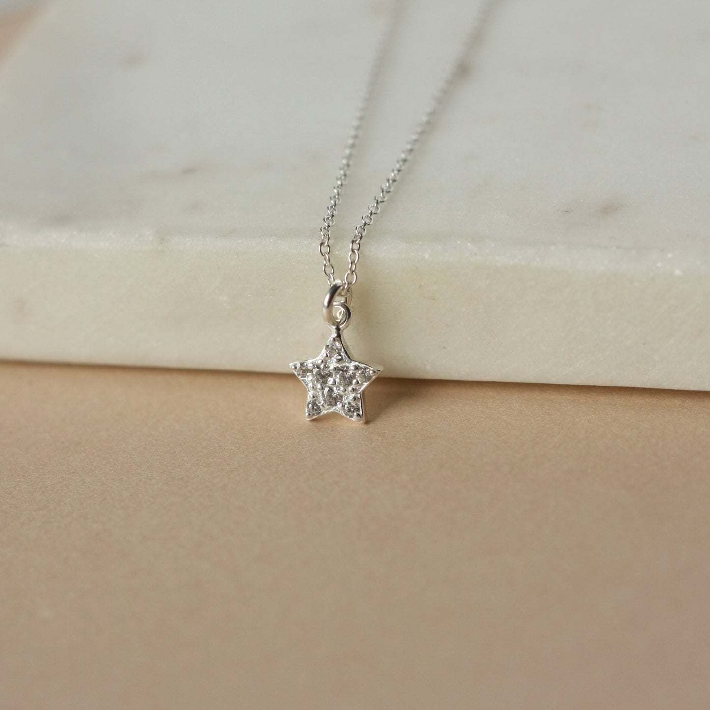 Dainty Sterling Silver CZ Star Necklace