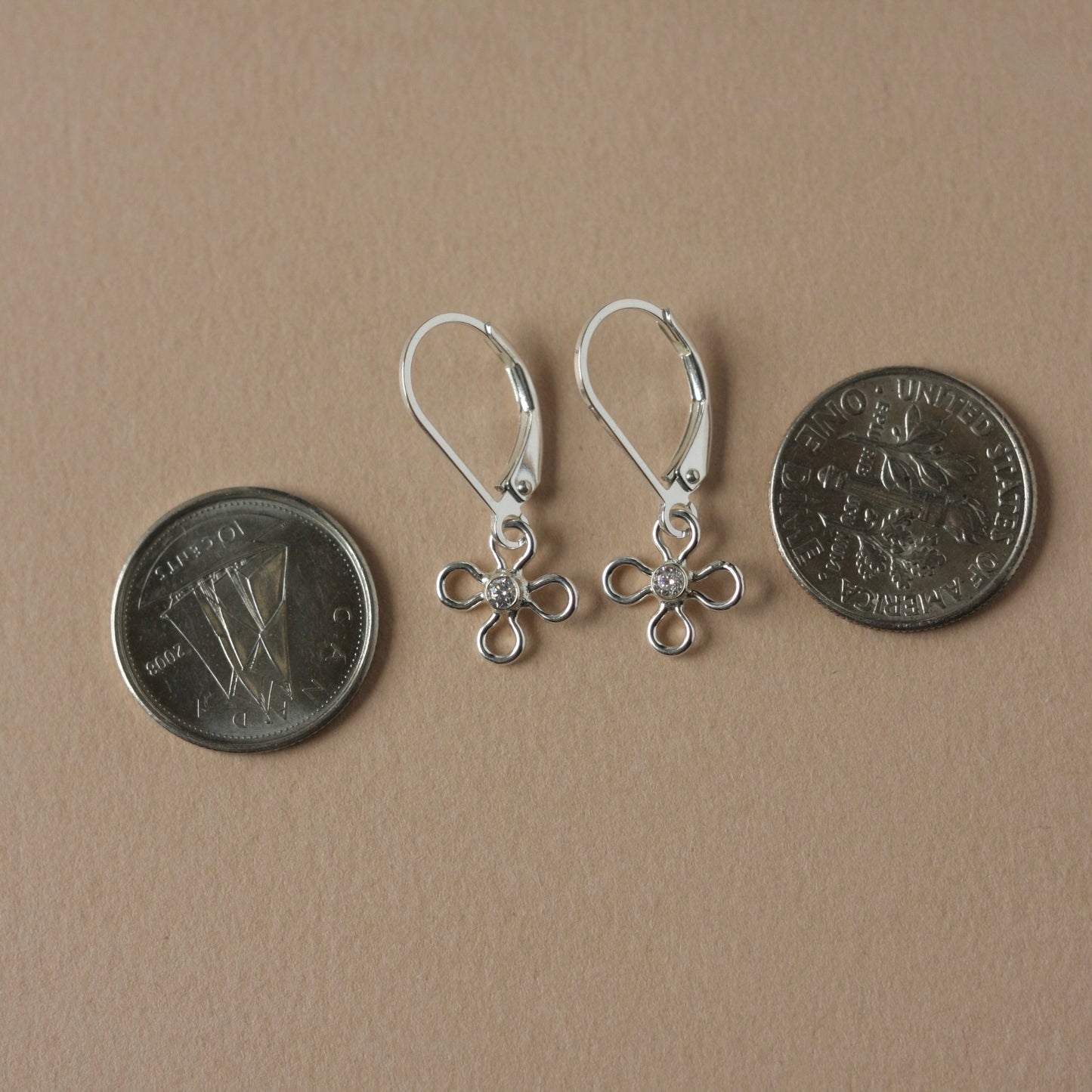 Sterling Silver CZ Flower Lever Back Earrings