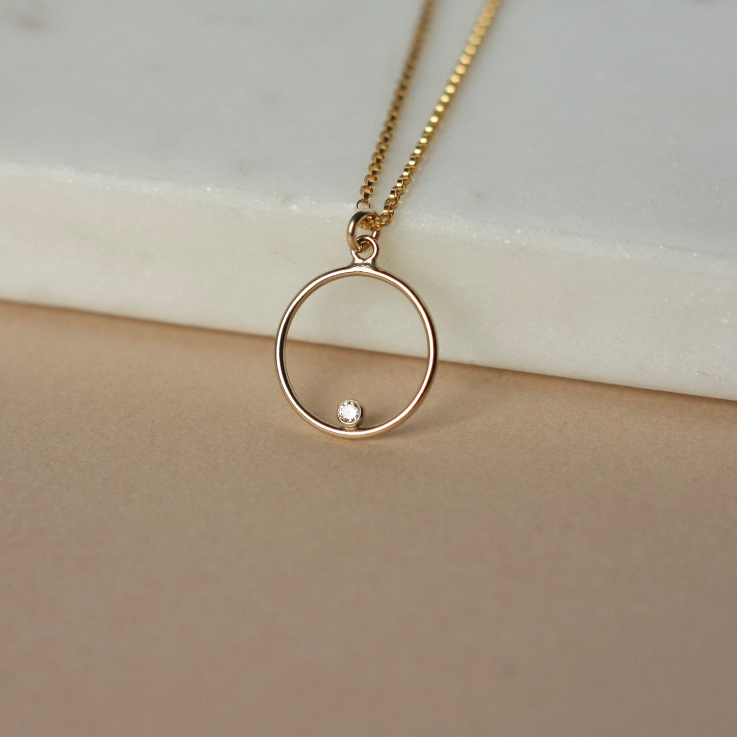 Gold CZ Circle Pendant Necklace