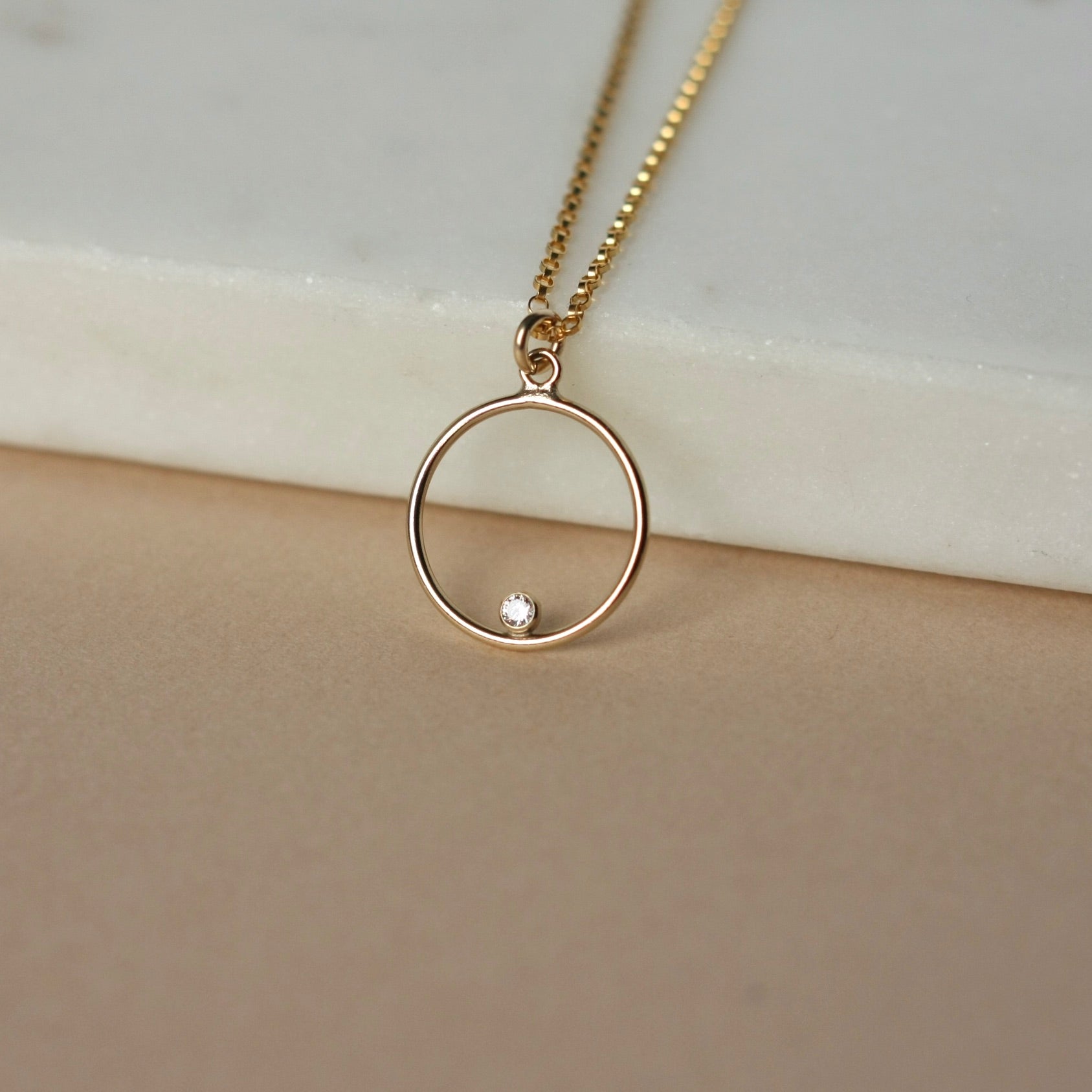 Gold CZ Circle Pendant Necklace