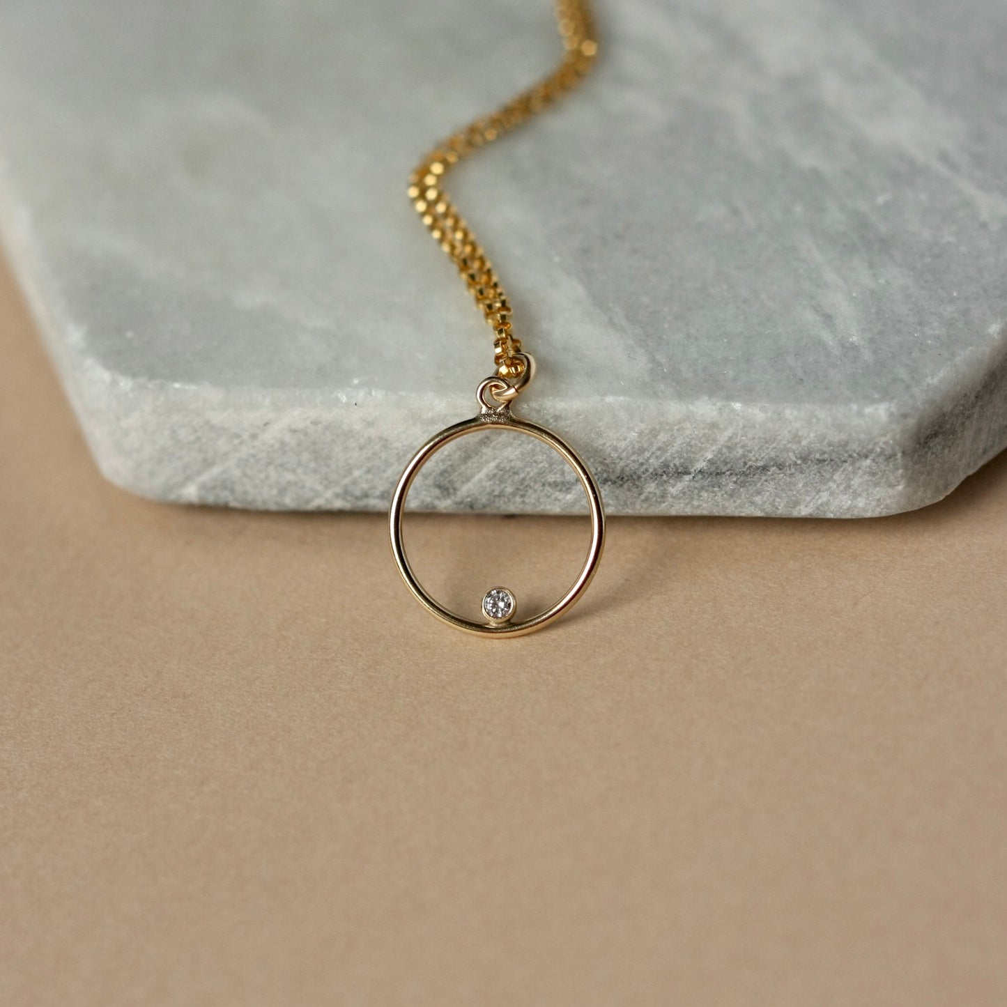 Gold CZ Circle Pendant Necklace