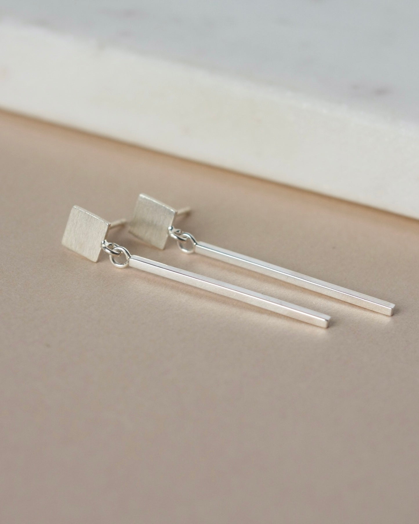 Long Silver Bar Earrings