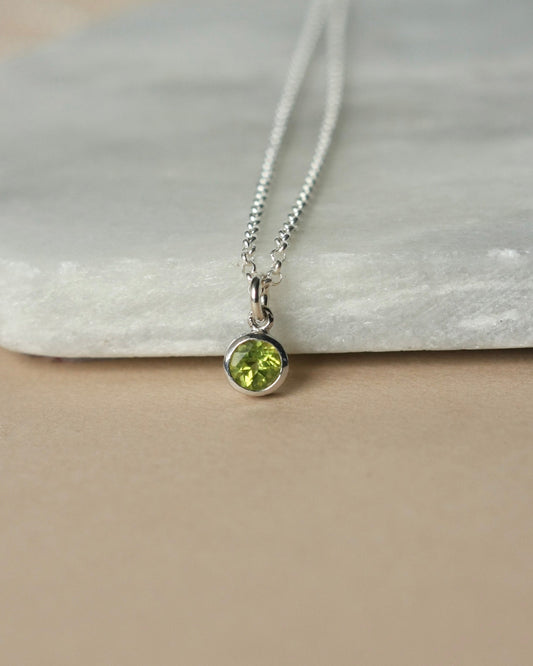 Sterling Silver Small Peridot Solitaire Necklace