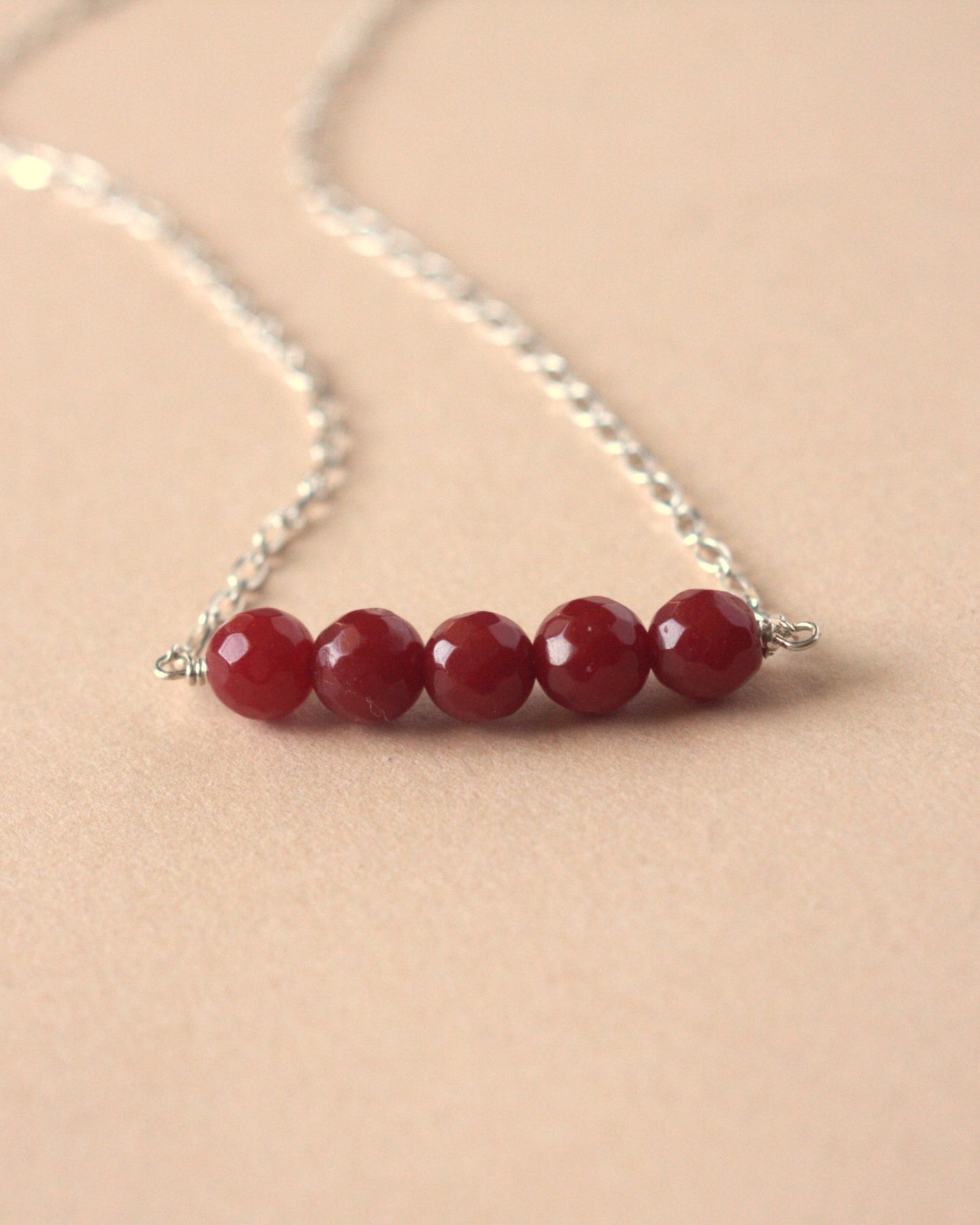Red Jade Bead Silver Necklace
