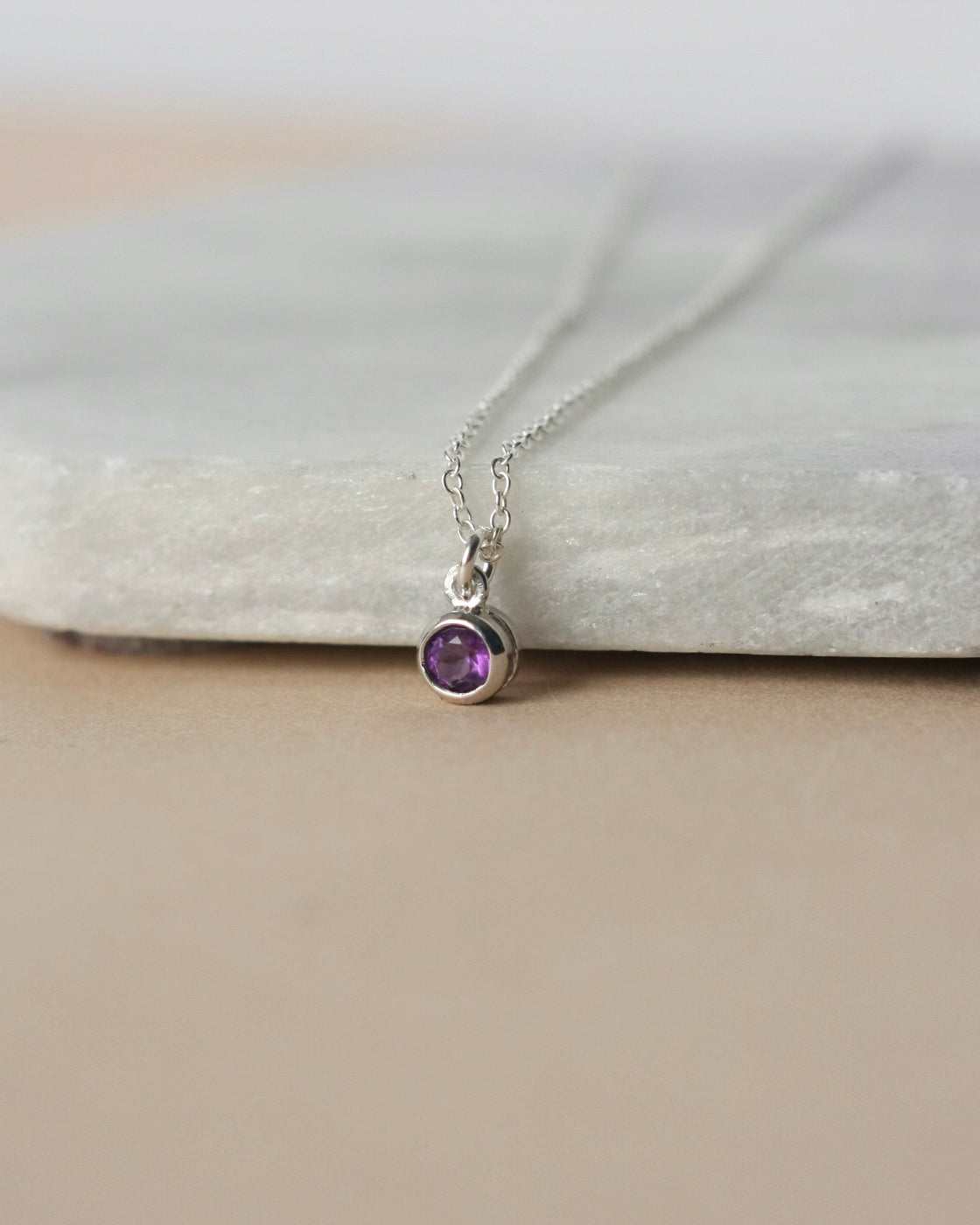 Dainty Faceted Amethyst Charm on Sterling Silver Chain