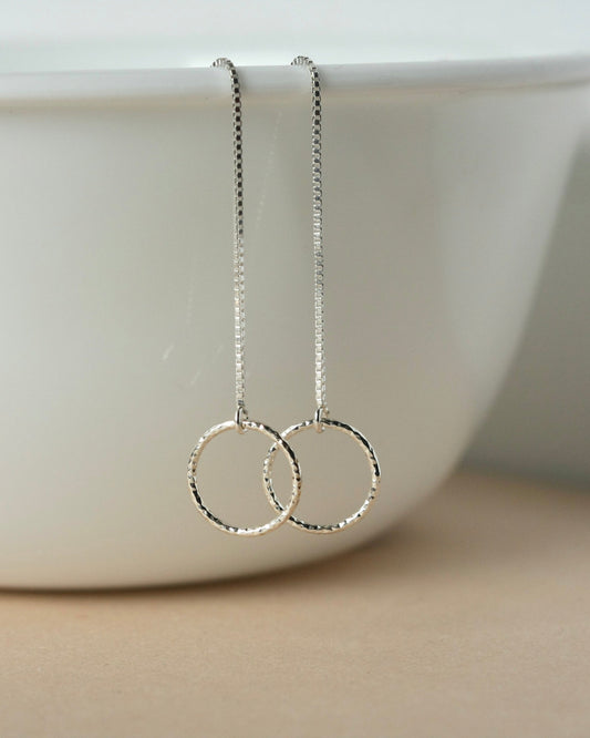Shiny Sterling Silver Circle Threader Earrings