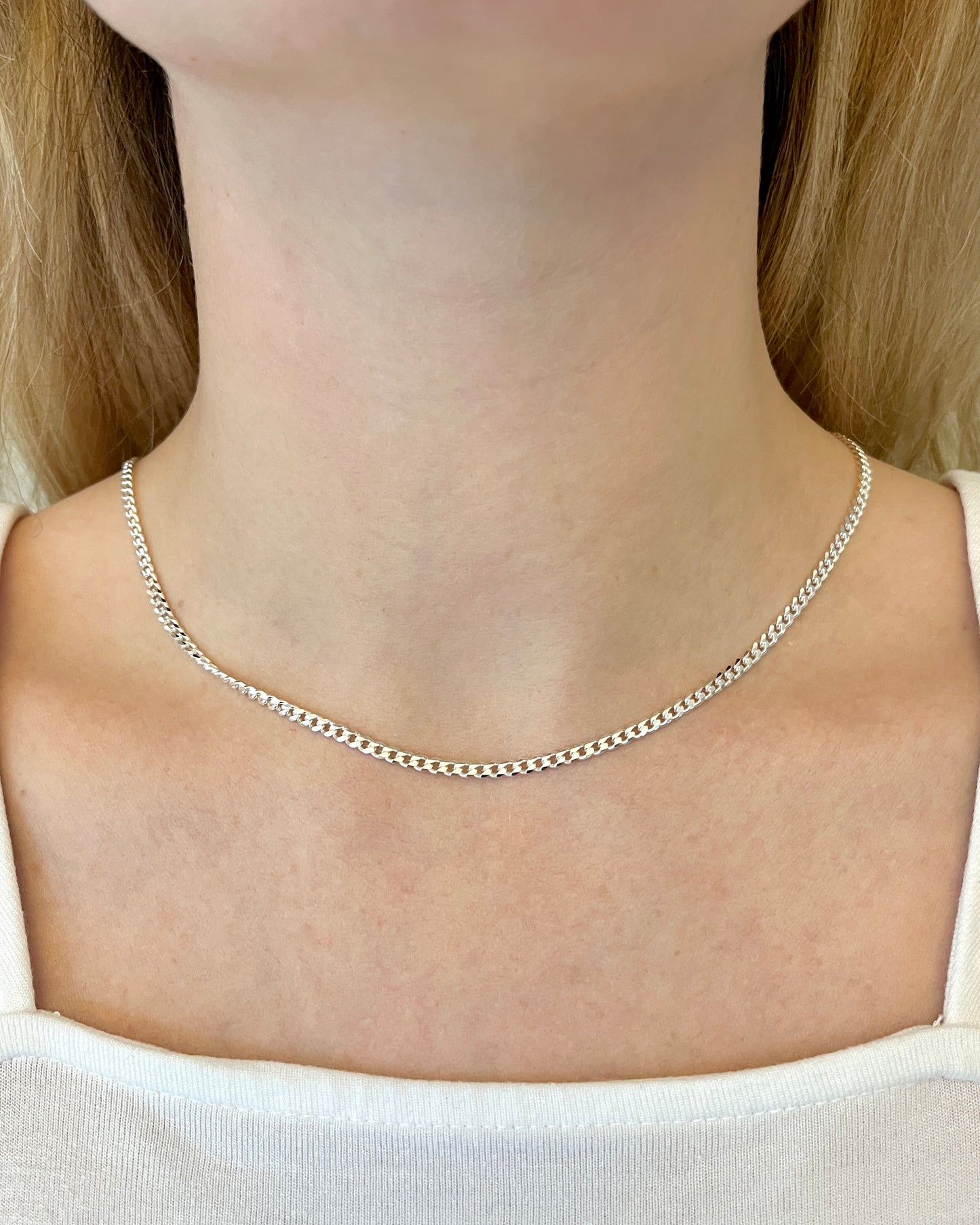 Shiny Sterling Silver Curb Chain Choker