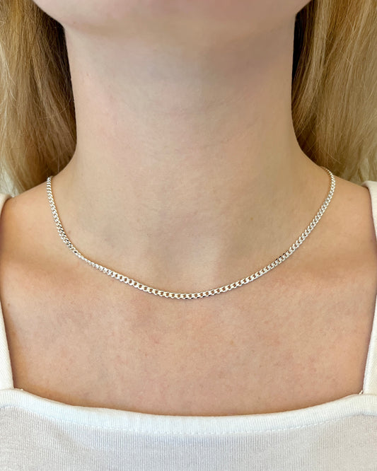 Shiny Sterling Silver Curb Chain Choker