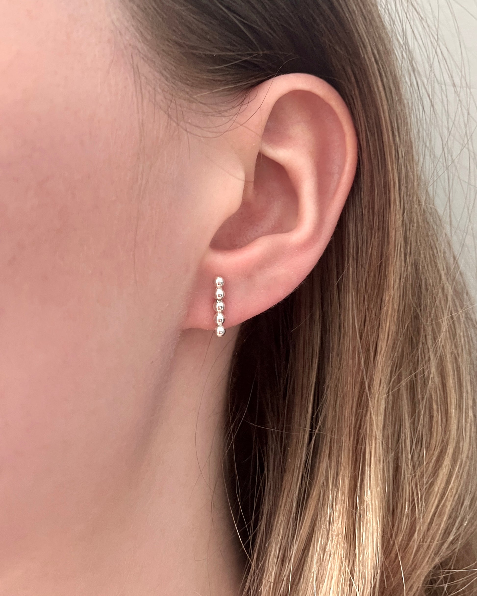 Small Sterling Silver Beaded Bar Studs