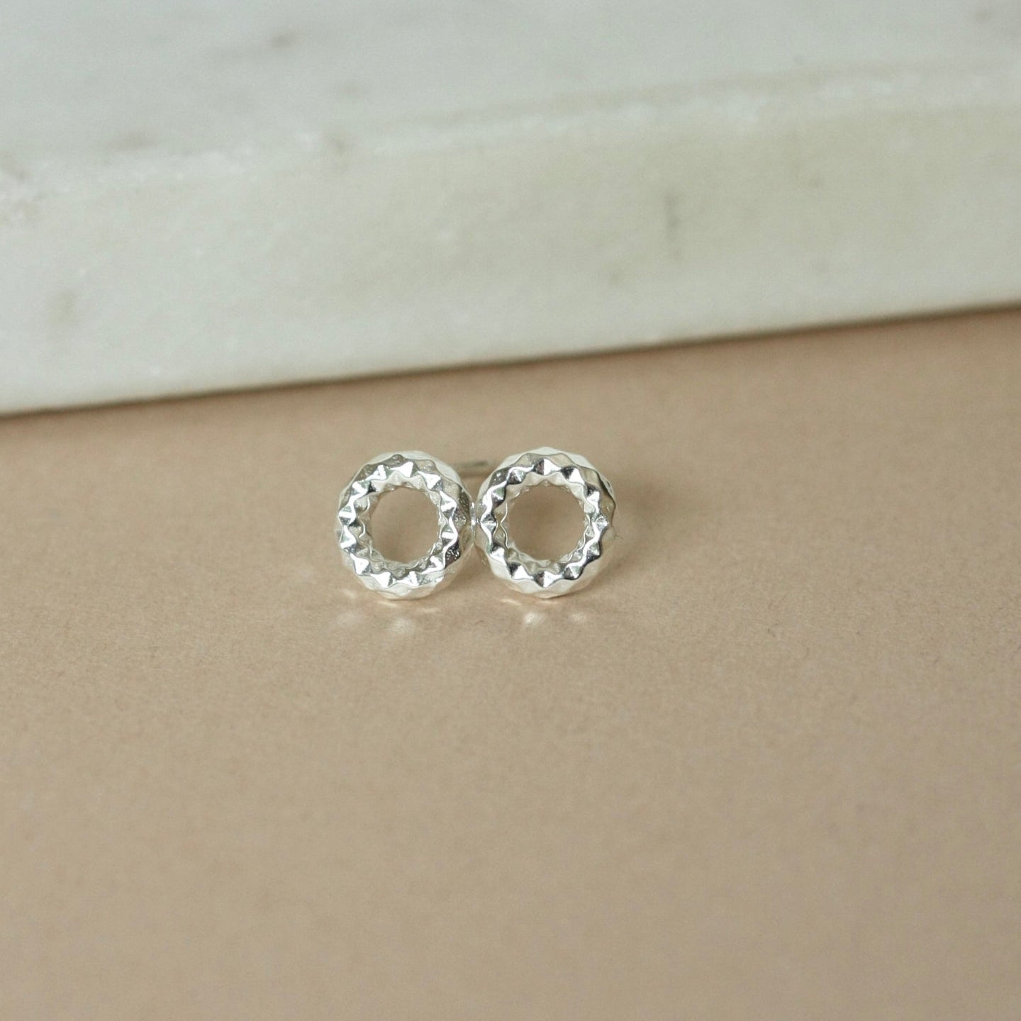 Small Sparkly Chunky Sterling Silver Open Circle Studs