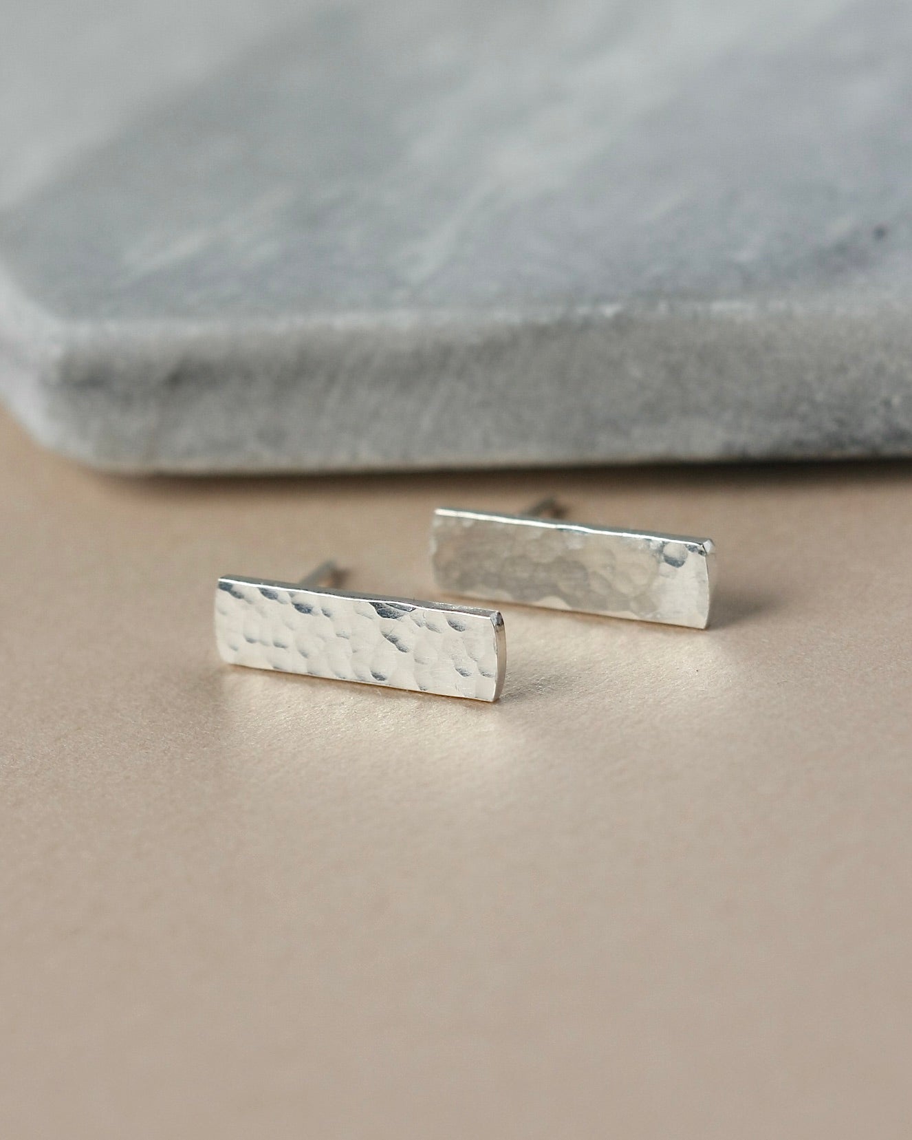 Hammered Sterling Silver Bar Stud Earrings