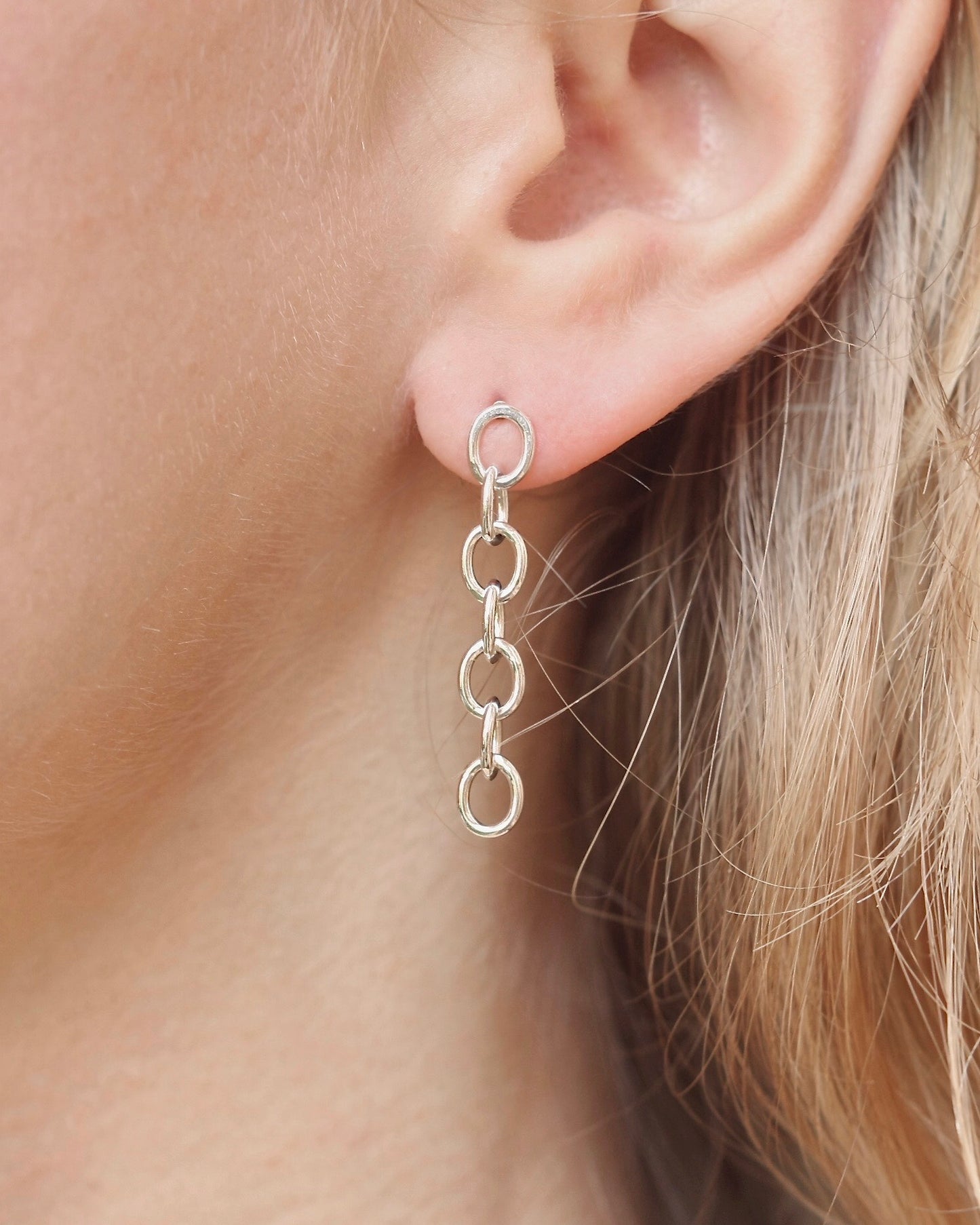 Silver Chunky Chain Link Stud Earrings