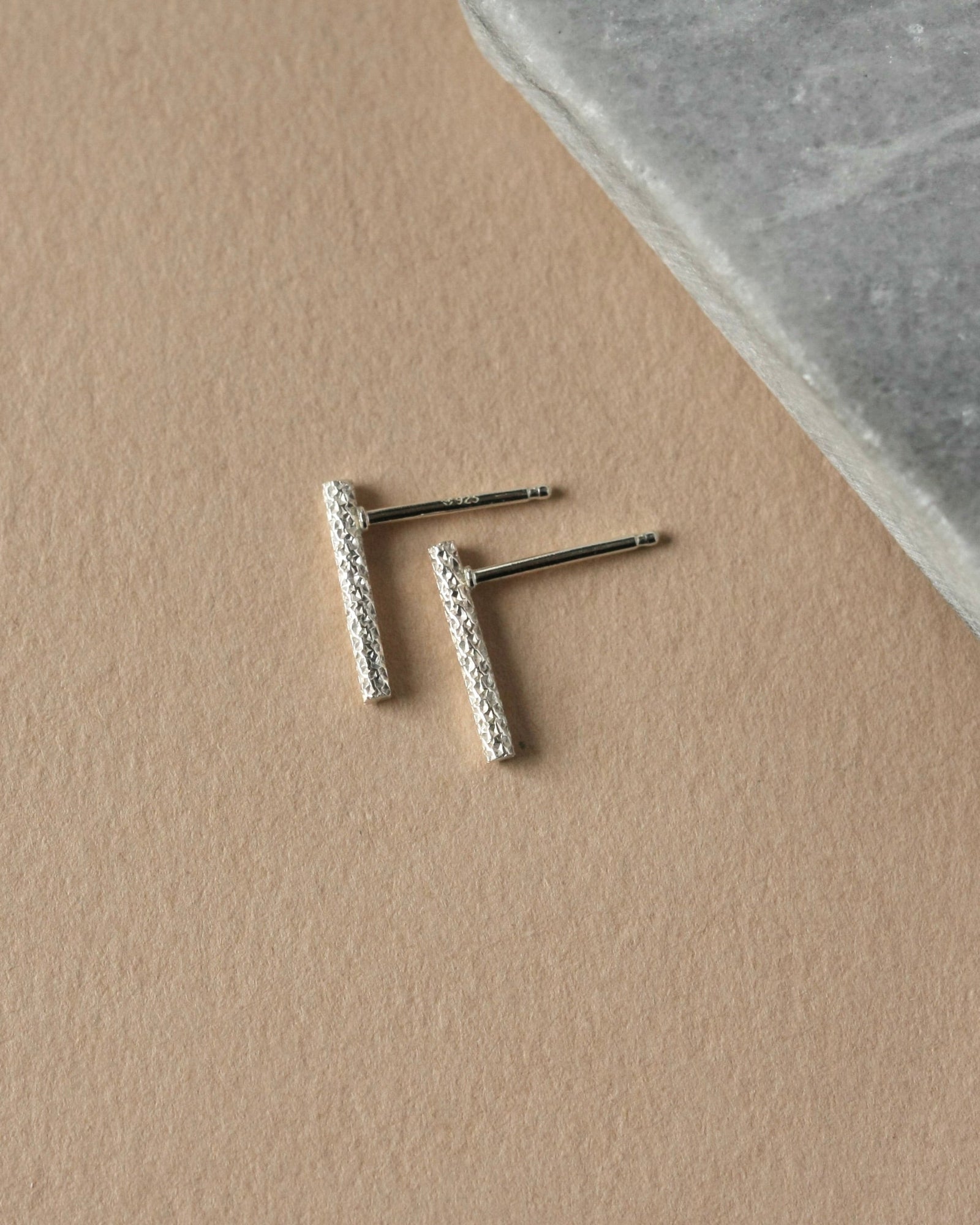 Textured Sterling Silver Bar Stud Earrings