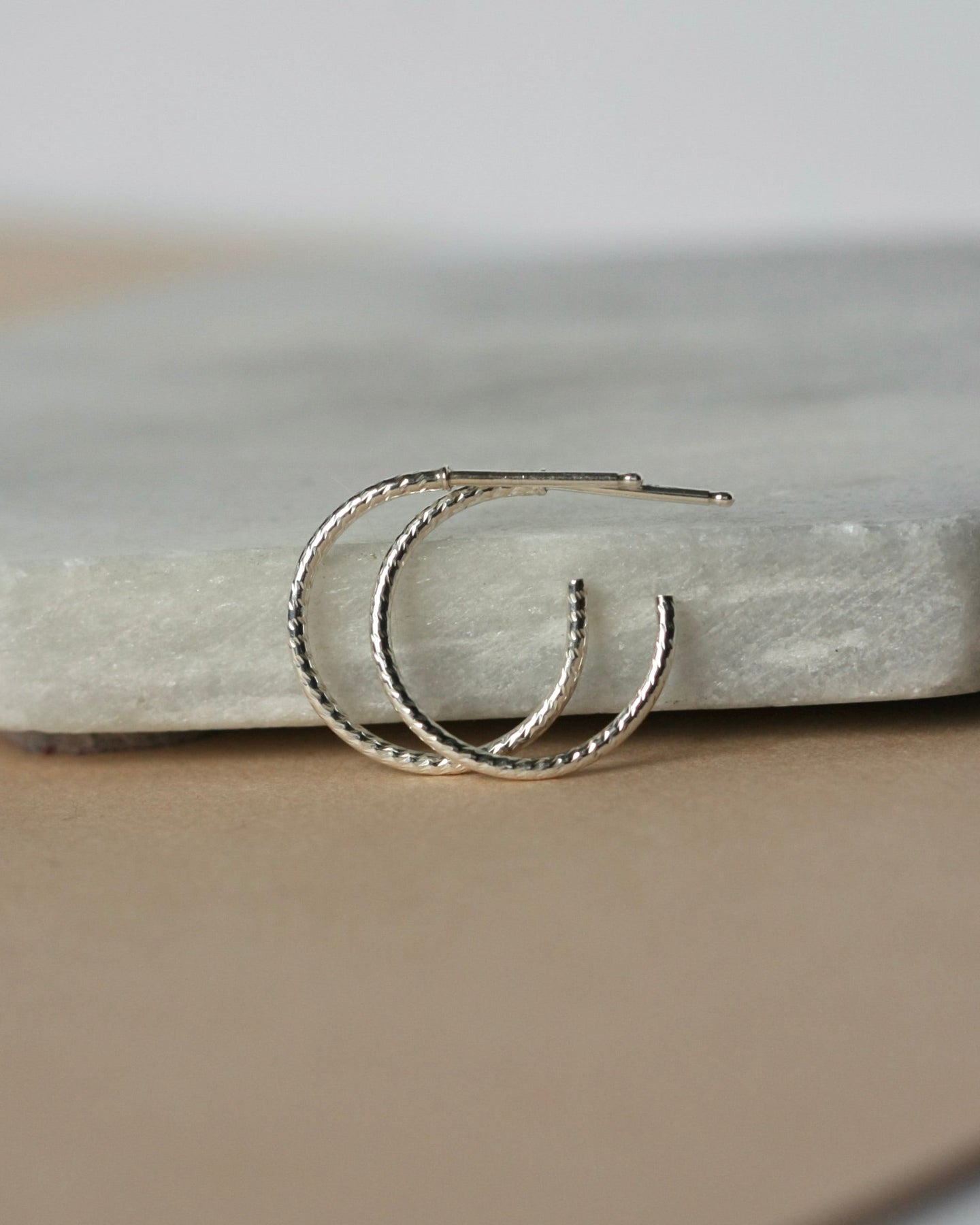 Dainty Thin Diamond Cut Sterling Silver Hoops
