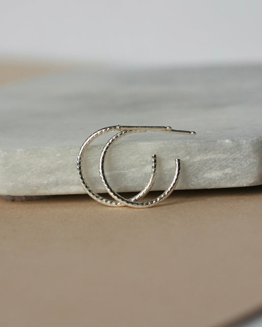 Dainty Thin Diamond Cut Sterling Silver Hoops
