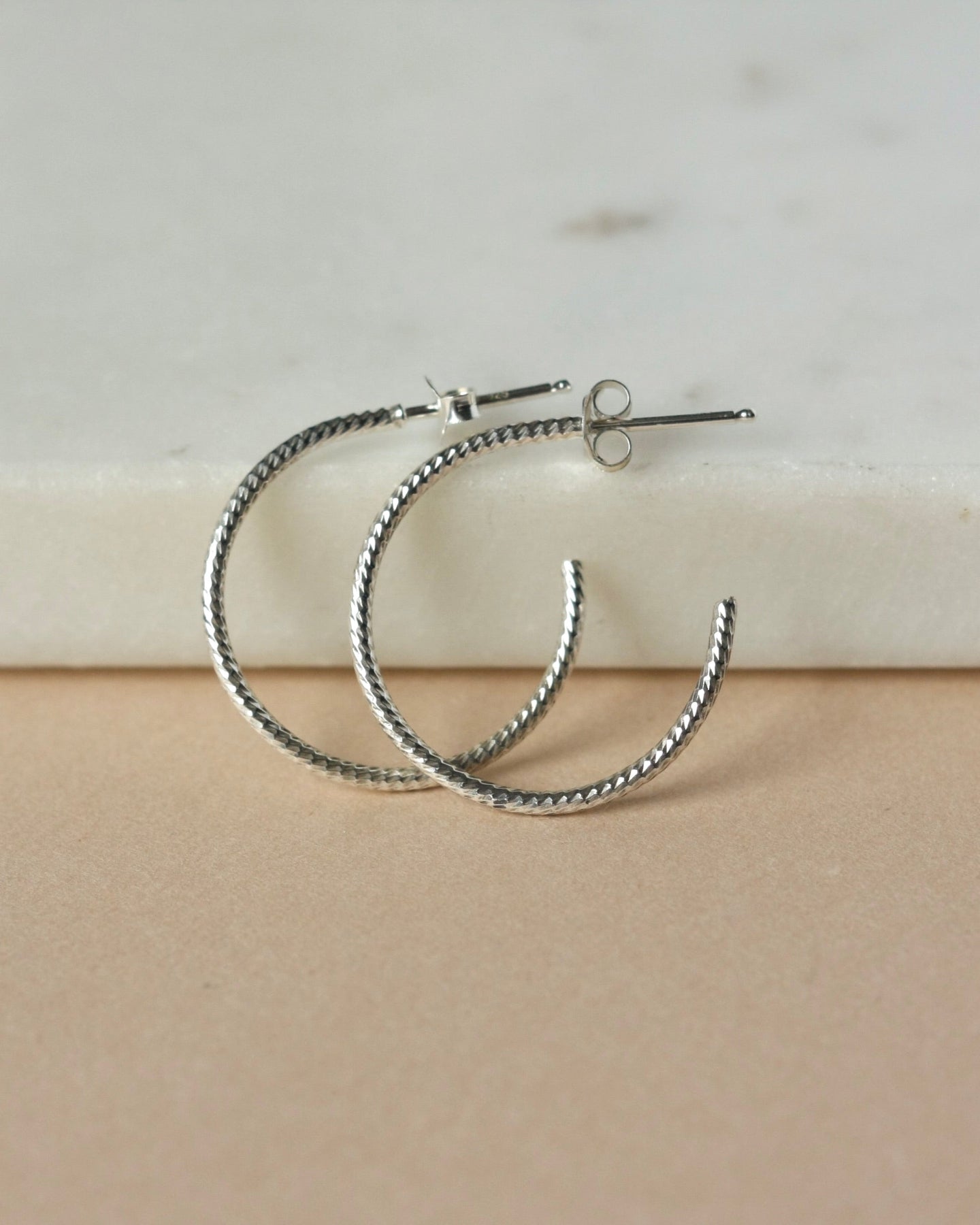 Thin Sparkly Sterling Silver Hoop Earrings